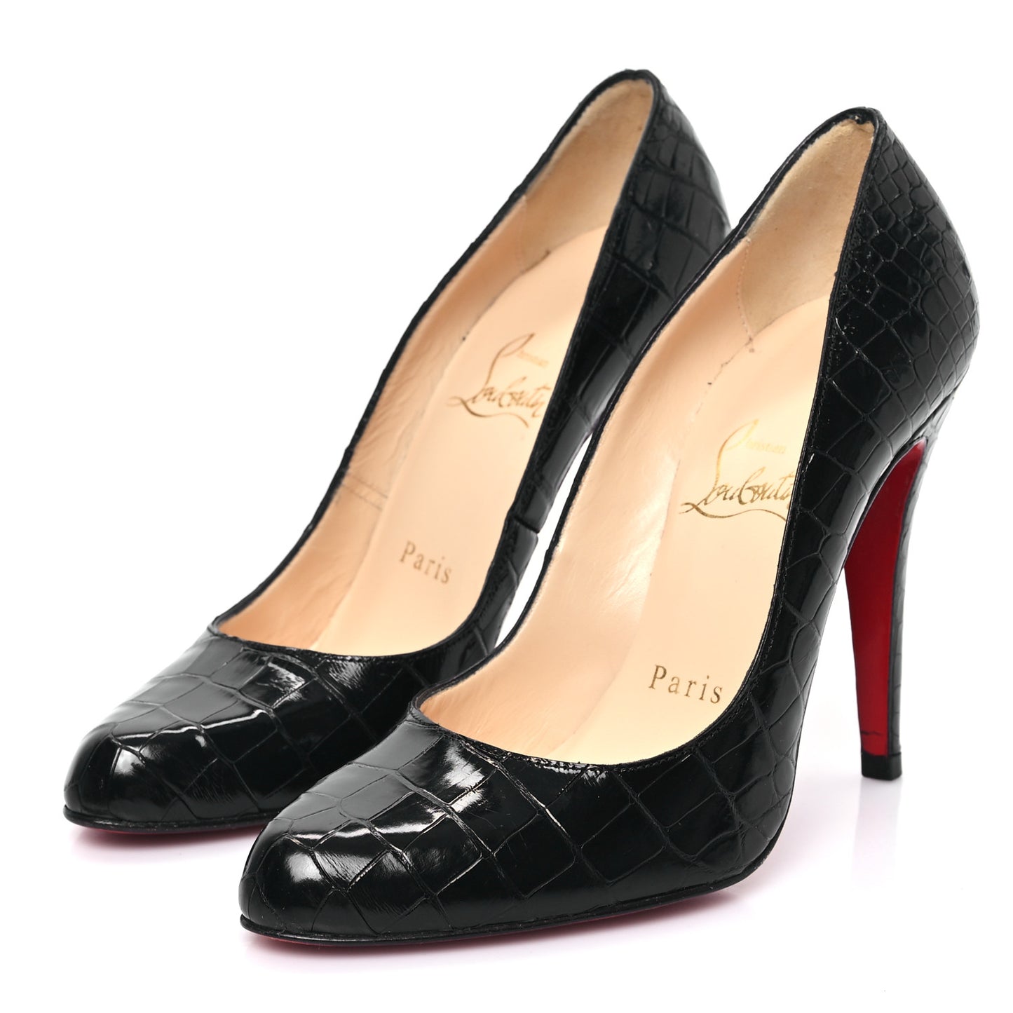Calfskin Crocodile Embossed Decollete 100 Pumps 36.5 Black