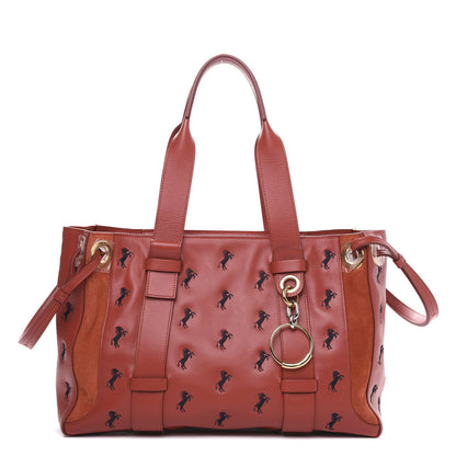 Chloe Smooth Calfskin Little Horses Embroidered Tao Zipped Tote Earthy Red 1 of 10