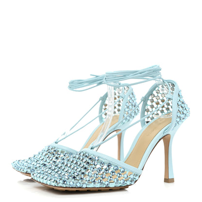 Bottega Veneta Mesh Nappa Crystal Embellished Sparkle Stretch Ankle Tie Sandals 39 Pale Blue 3 of 7
