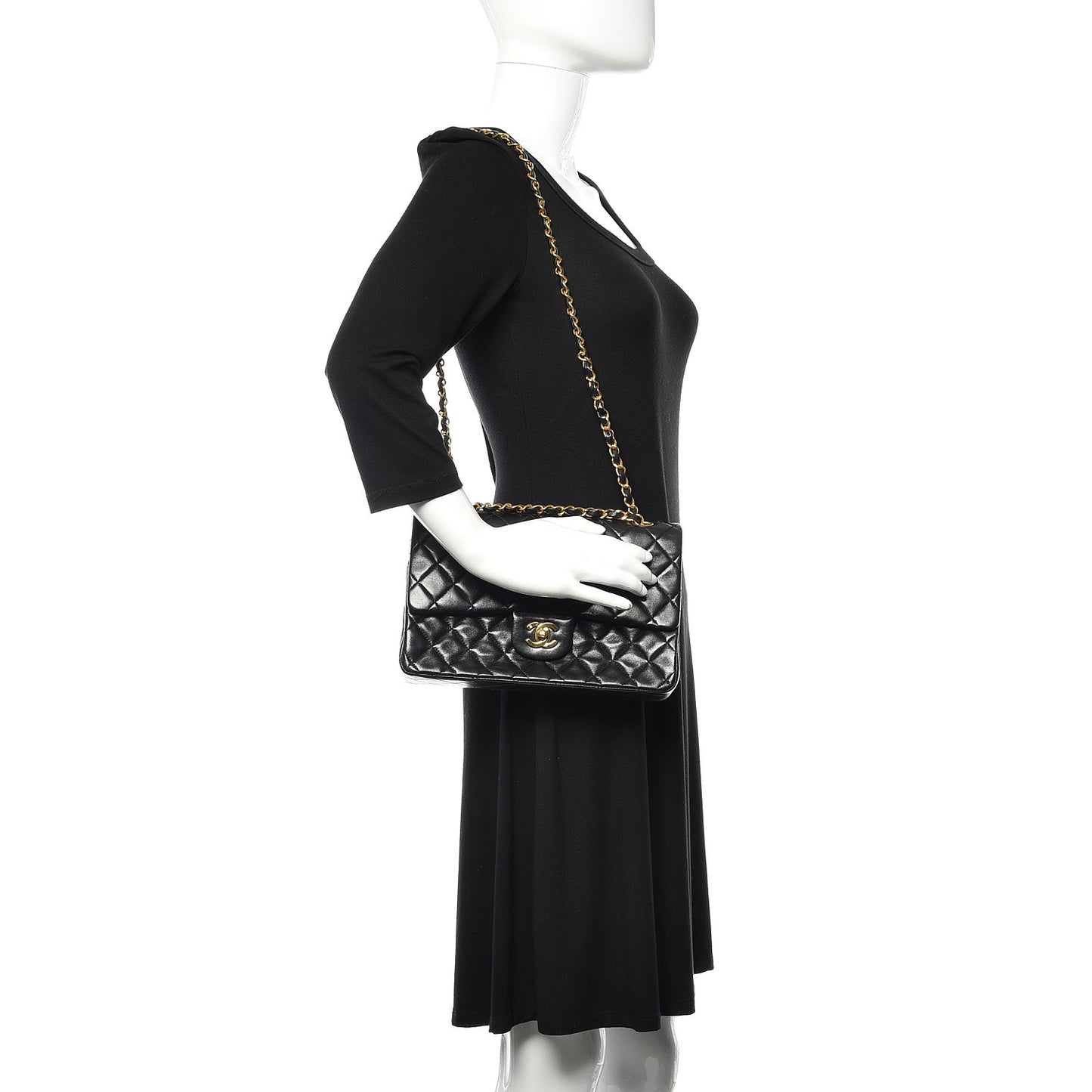 Lambskin Quilted Medium Double Flap Black