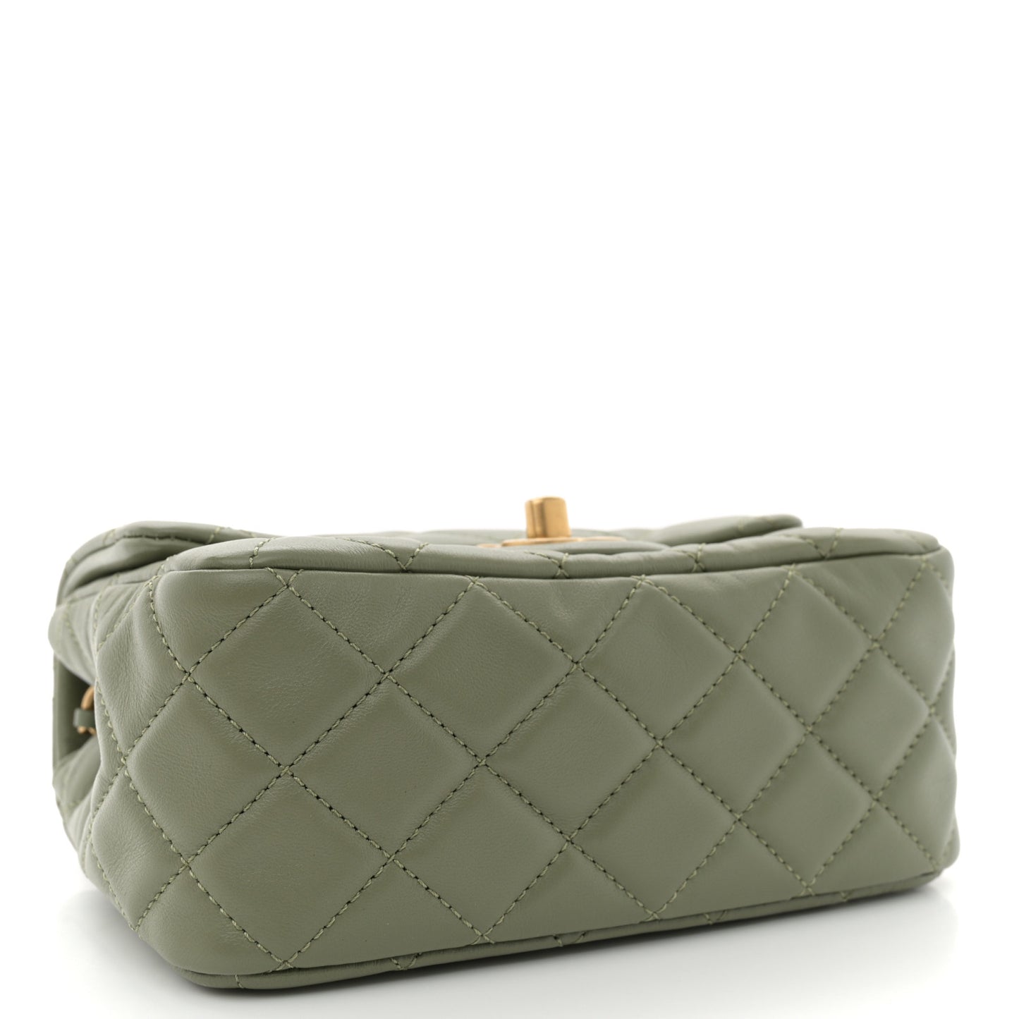 Lambskin Quilted Mini Pearl Crush Flap Green