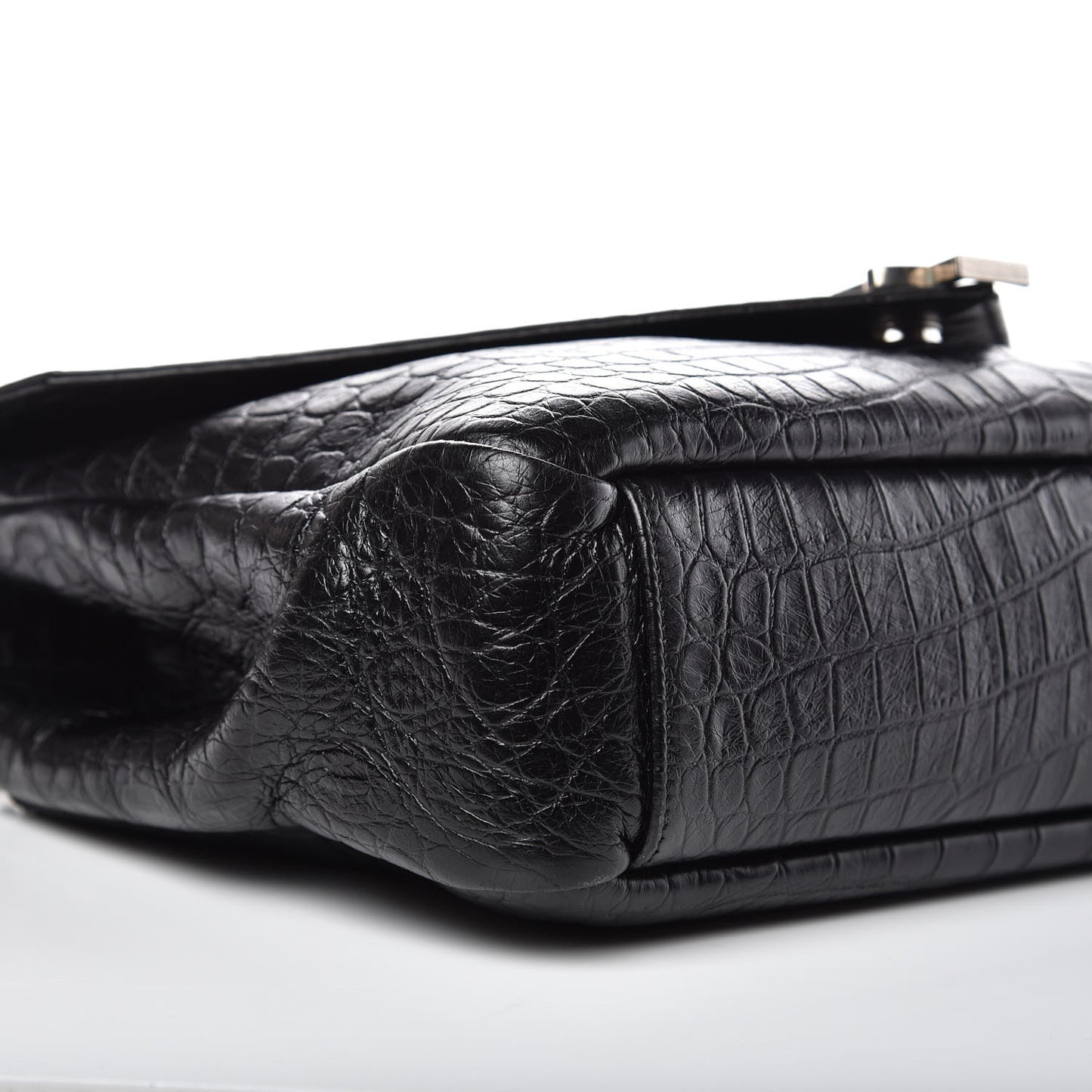 Calfskin Crocodile Embossed Monogram Large College Satchel Black