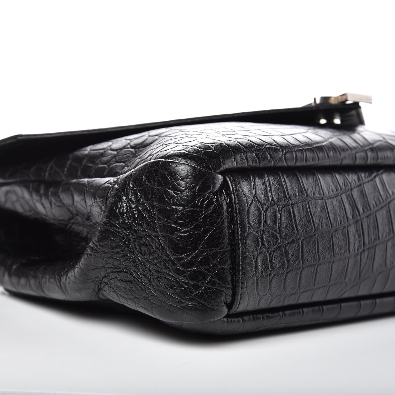 Saint Laurent Calfskin Crocodile Embossed Monogram Large College Satchel Black 10 of 11