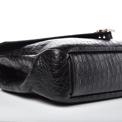 Saint Laurent Calfskin Crocodile Embossed Monogram Large College Satchel Black 10 of 11