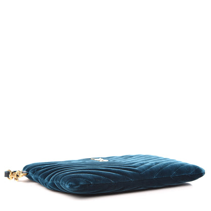 Saint Laurent Velvet Matelasse Chevron Monogram A5 Wristlet Dark Ottanio 4 of 10