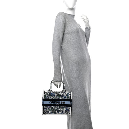 Christian Dior Canvas Embroidered Small Flowers Book Tote Blue 2 of 12
