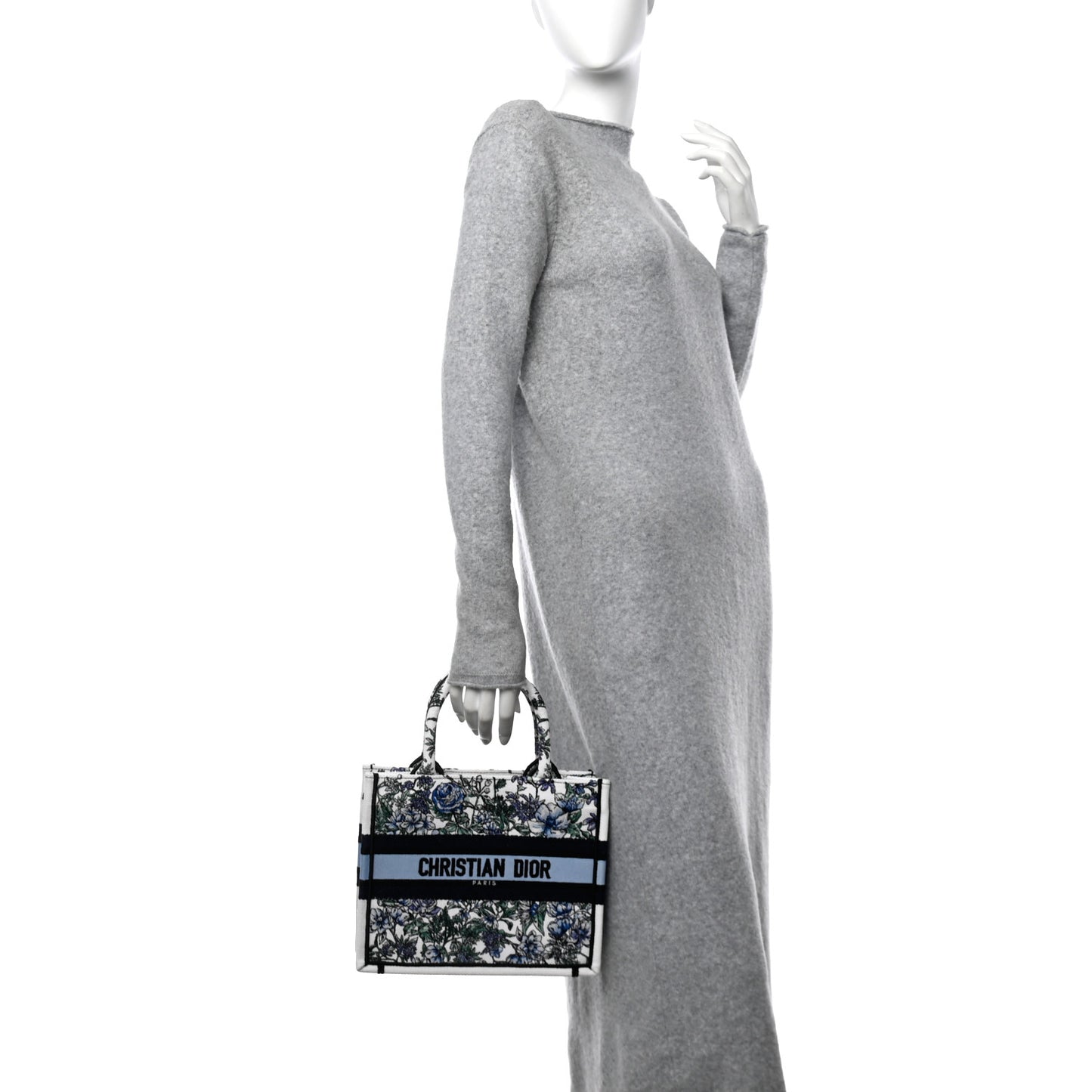 Canvas Embroidered Small Flowers Book Tote Blue