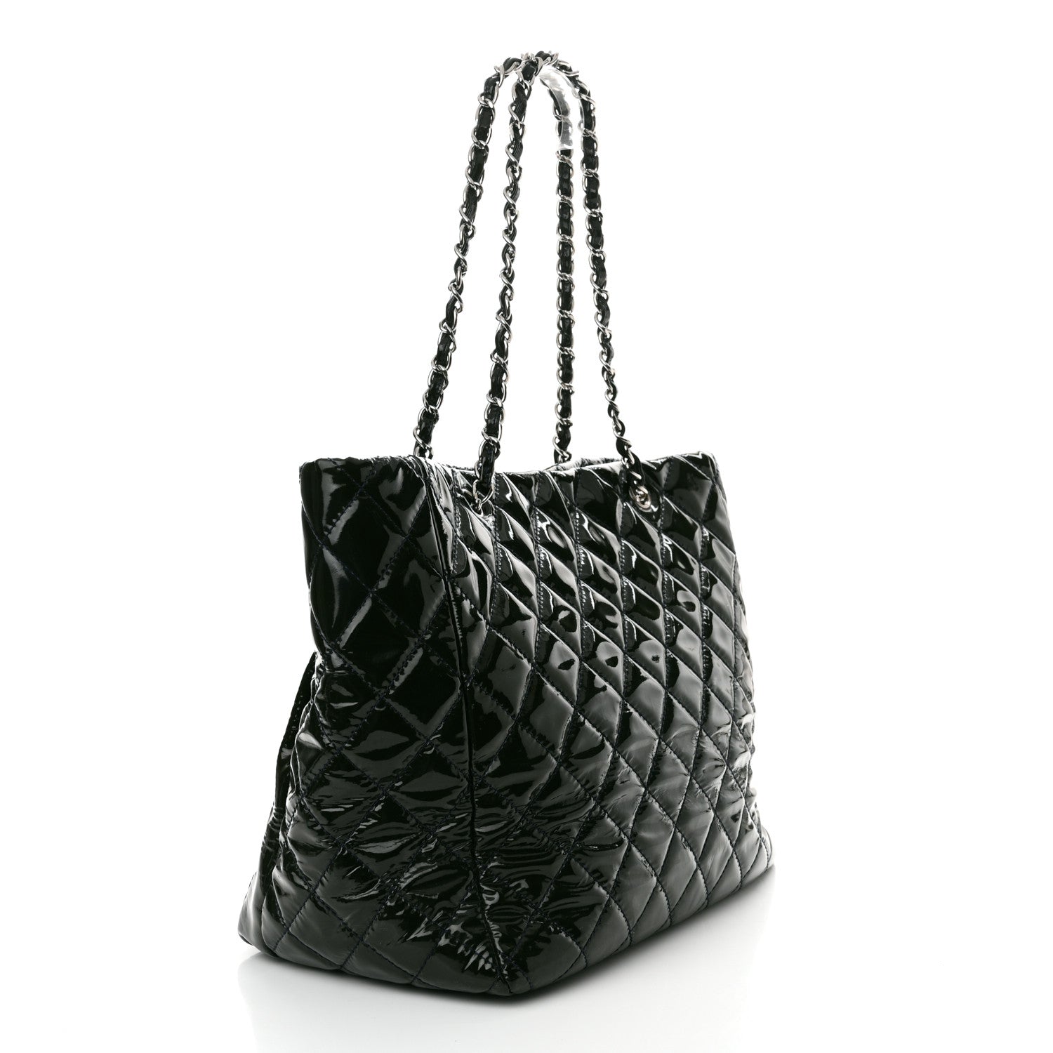 Chanel Patent Quilted Chic and Glitter Large Tote Navy Blue 3 of 12