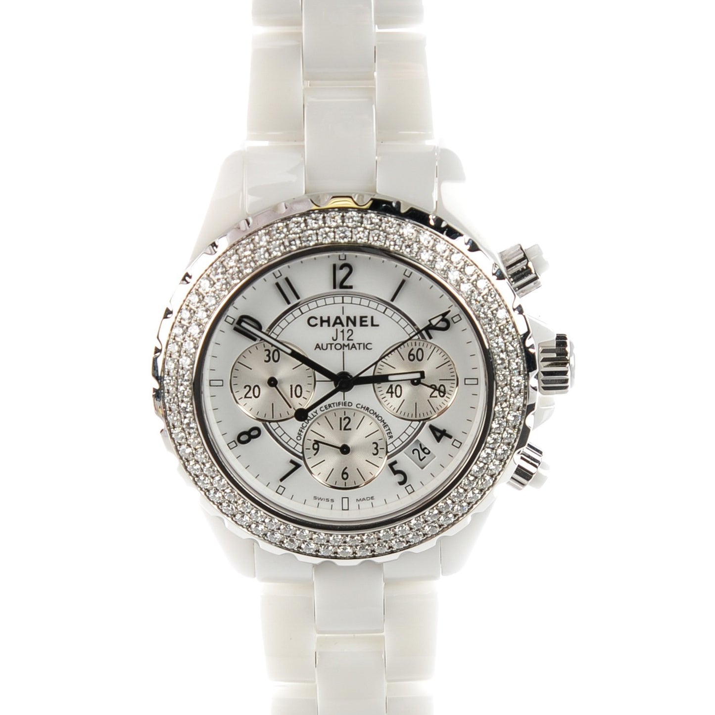 Stainless Steel Ceramic Diamond Bezel 41mm J12 Chronograph Automatic Watch White