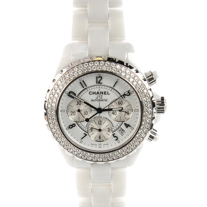 Chanel Stainless Steel Ceramic Diamond Bezel 41mm J12 Chronograph Automatic Watch White 1 of 8