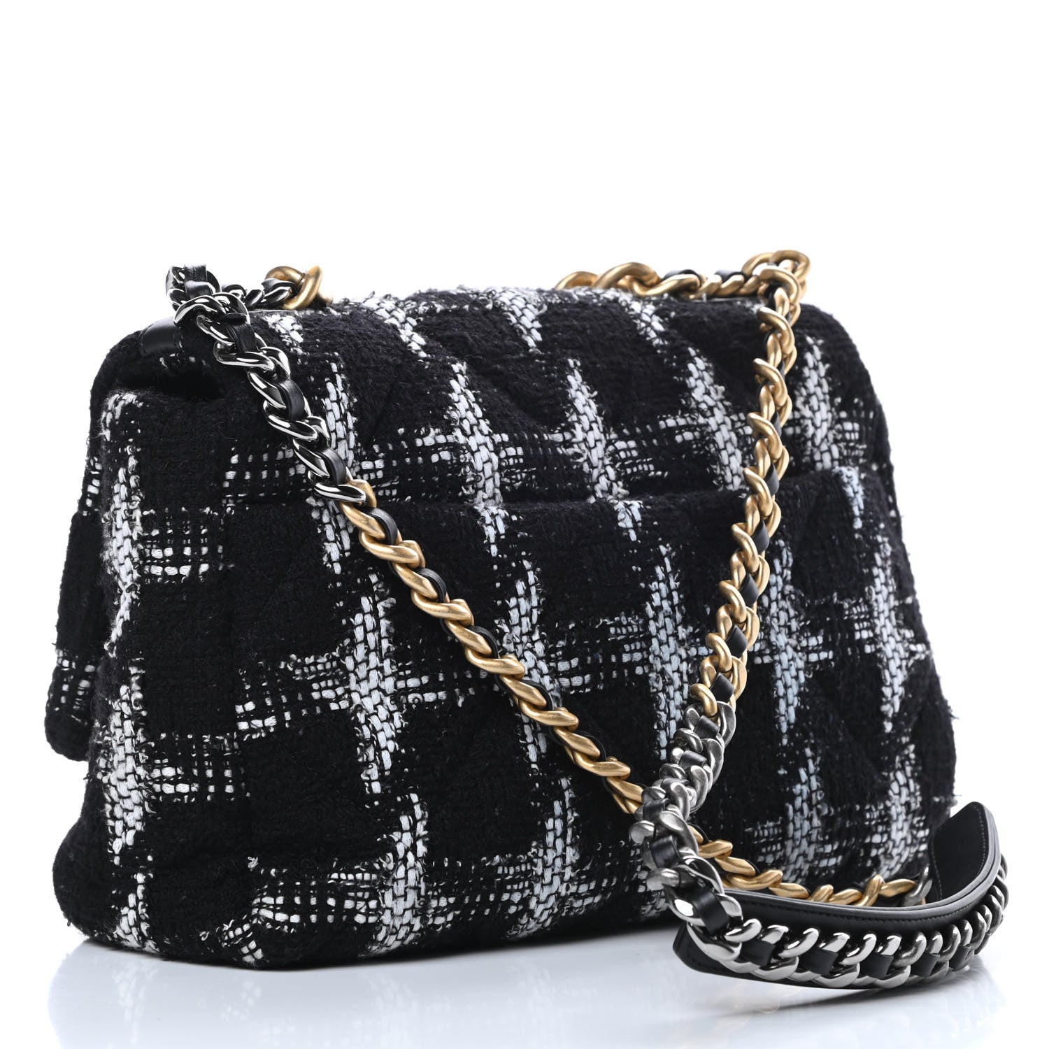 Chanel Tweed Quilted Large Chanel 19 Flap Black White 3 of 10