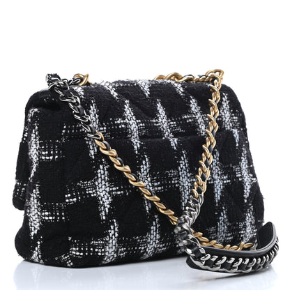 Chanel Tweed Quilted Large Chanel 19 Flap Black White 3 of 10