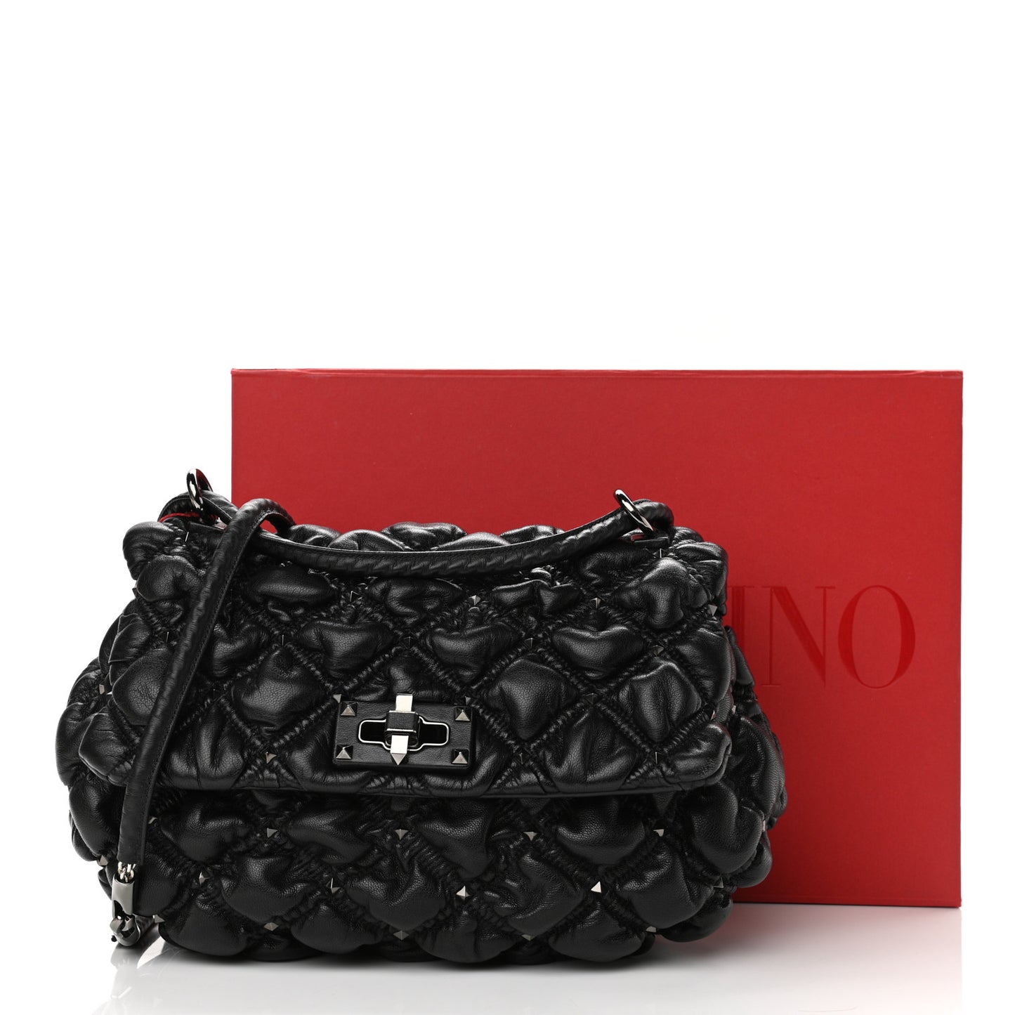 Nappa Medium Spikeme Shoulder Bag Black