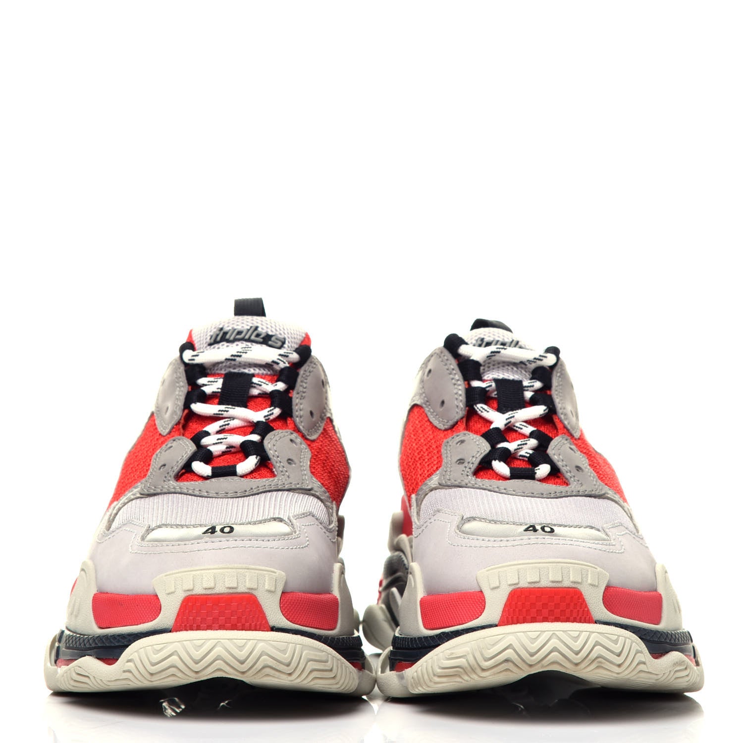 Balenciaga Fabric Mesh Womens Triple S Sneakers 40 Red Grey White 2 of 8
