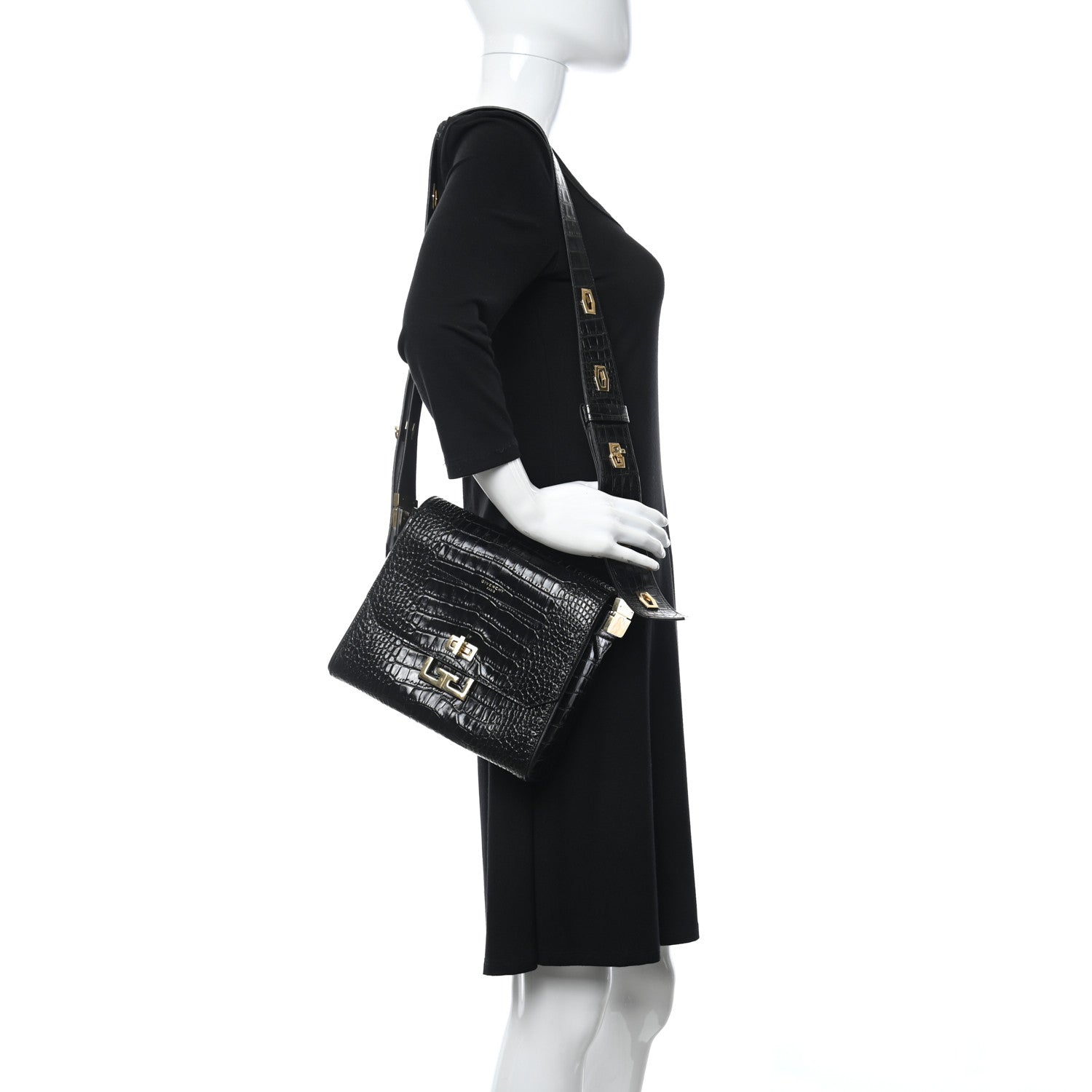 Givenchy Calfskin Crocodile Embossed Medium Eden Black 2 of 9