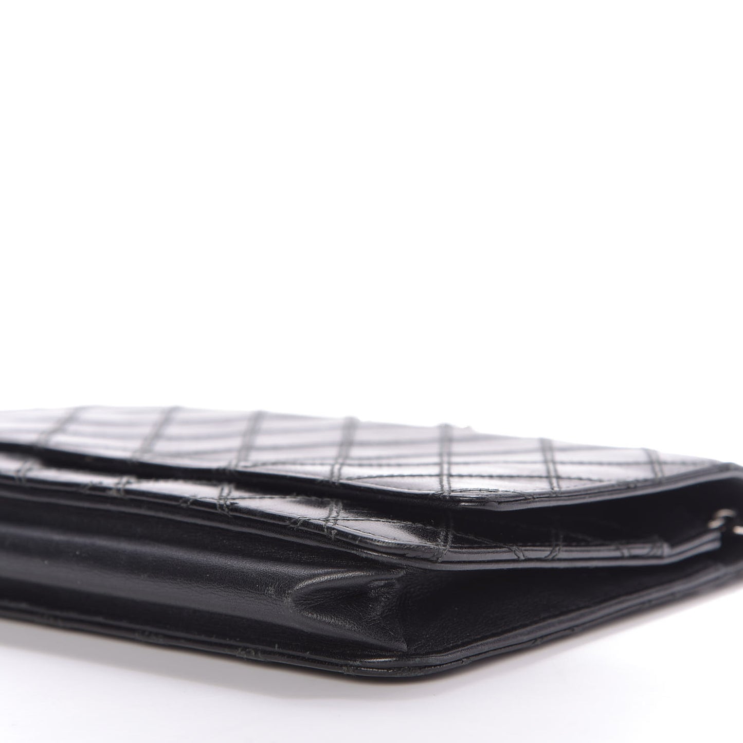 Lambskin Diamond Stitched Wallet On Chain WOC Black