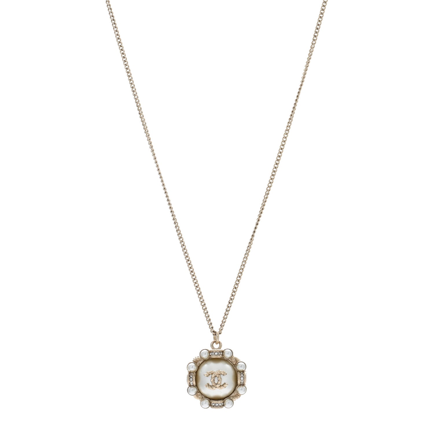 Chanel Pearl Crystal CC Pendant Necklace Gold 1 of 5