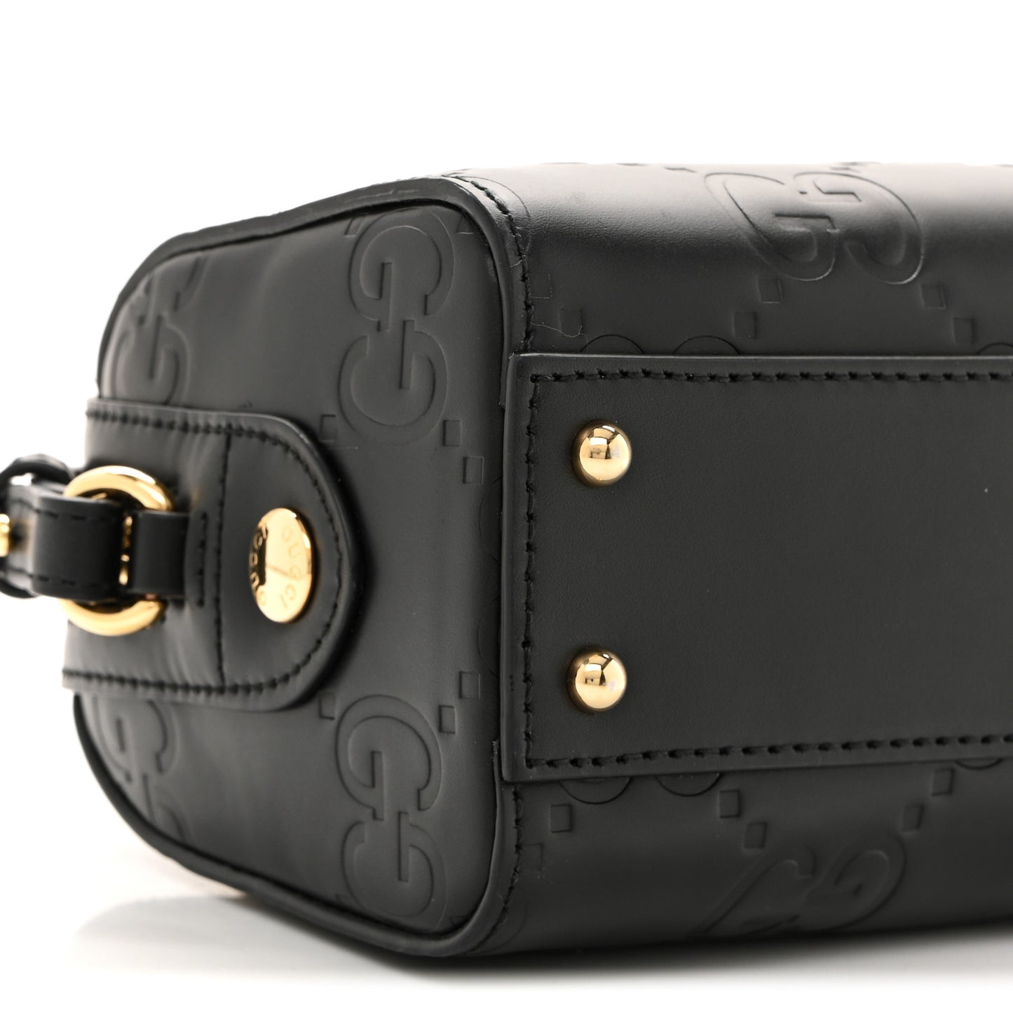 Calfskin Jumbo GG Embossed Super Mini Top Handle Bowler Bag Black