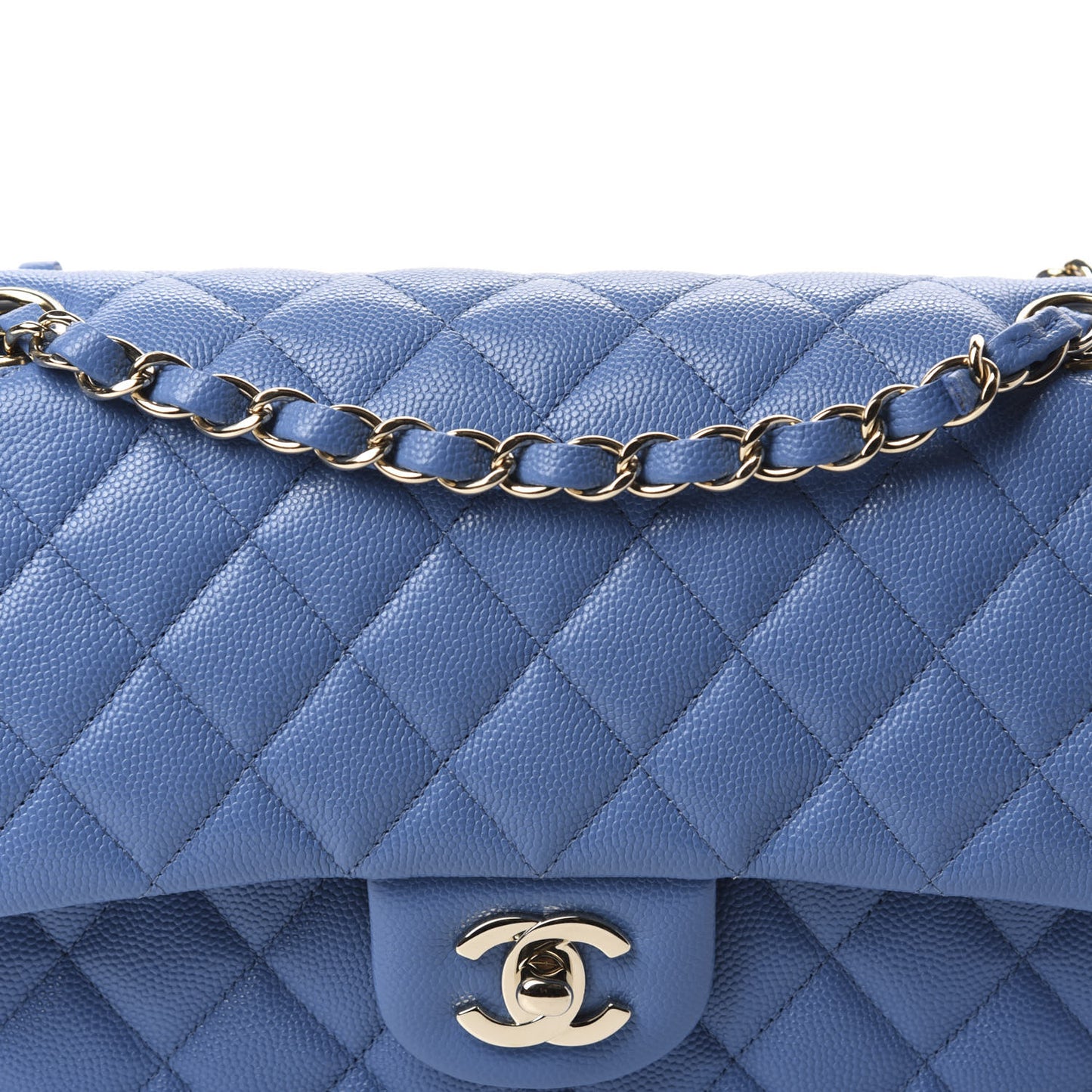 Caviar Quilted Medium Double Flap Blue
