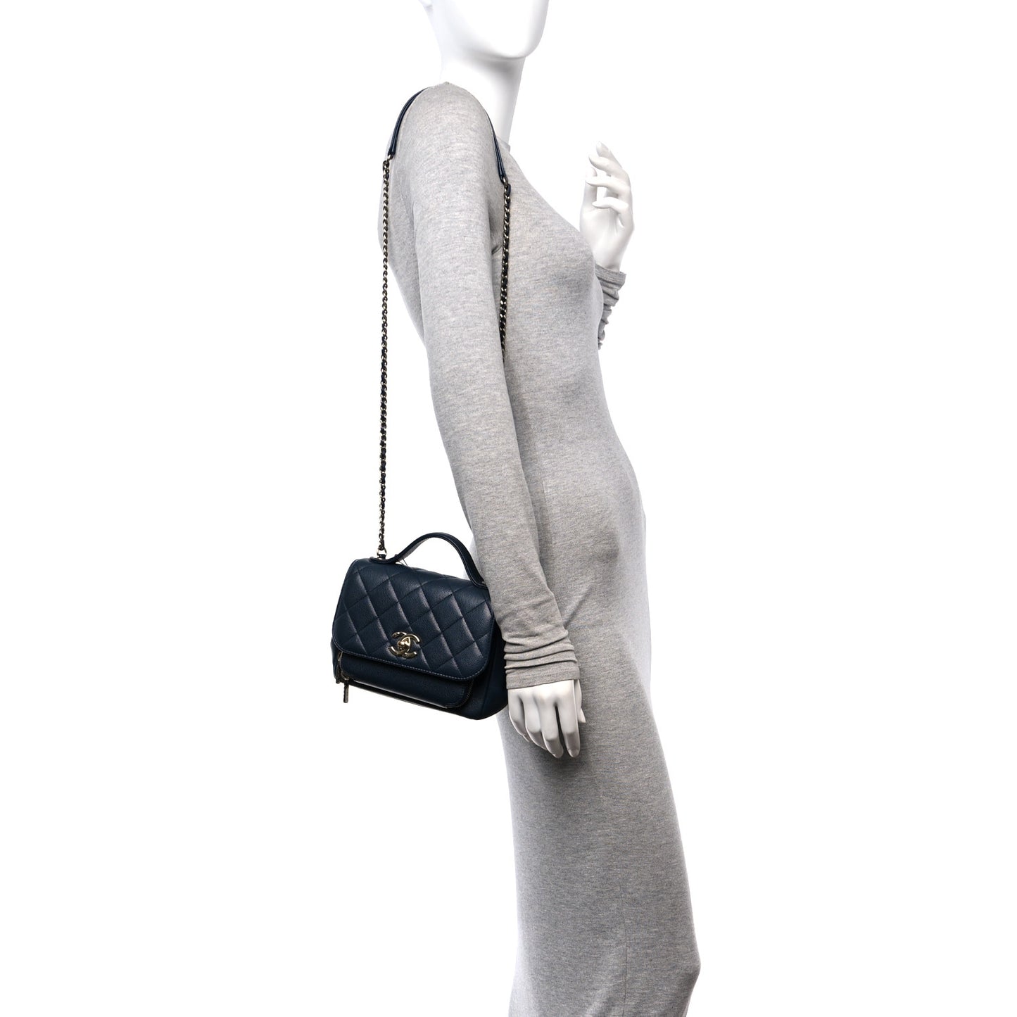 Caviar Quilted Small Business Affinity Flap Navy