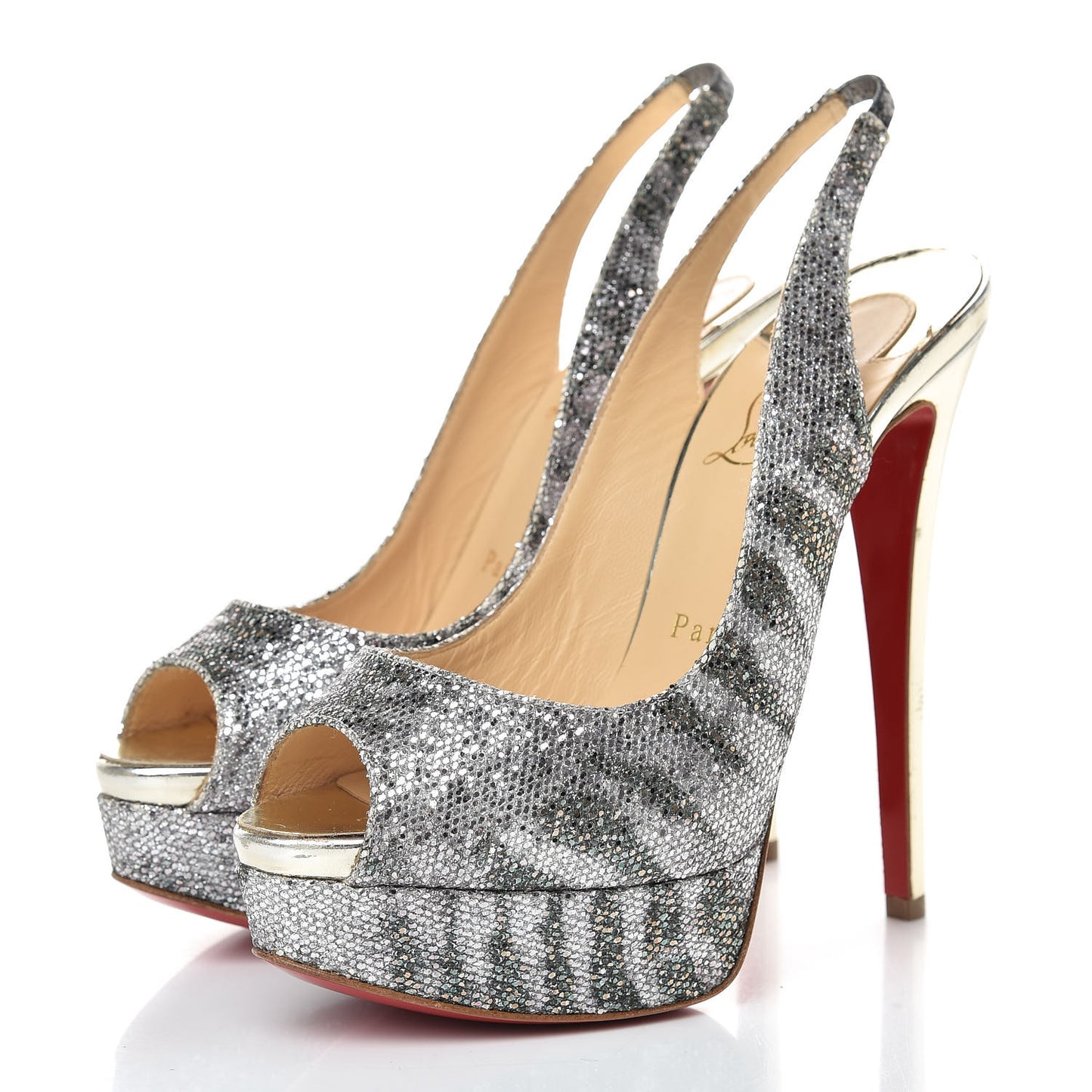 Glitter Sirene Lady Peep Sling 150 Pumps 37.5 Silver Light Gold