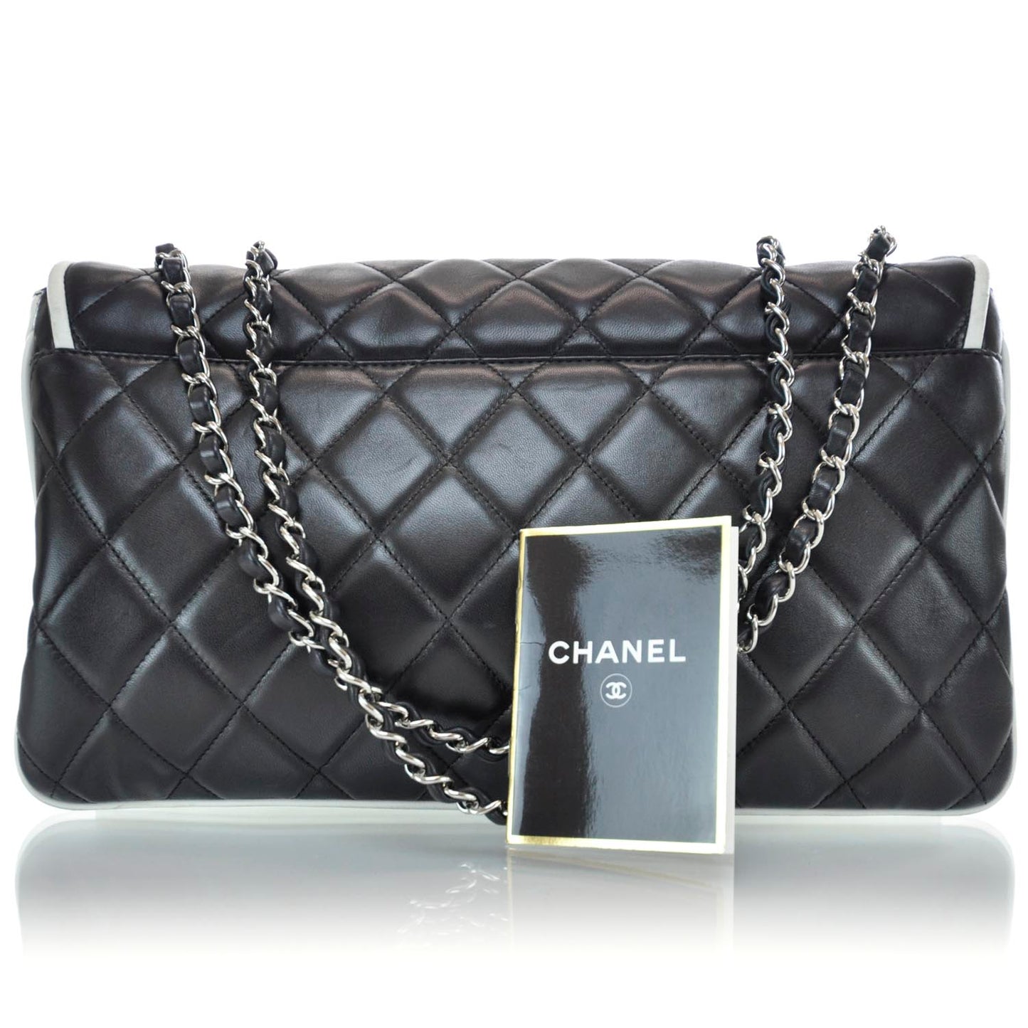 Lambskin Quilted XL Flap Black White