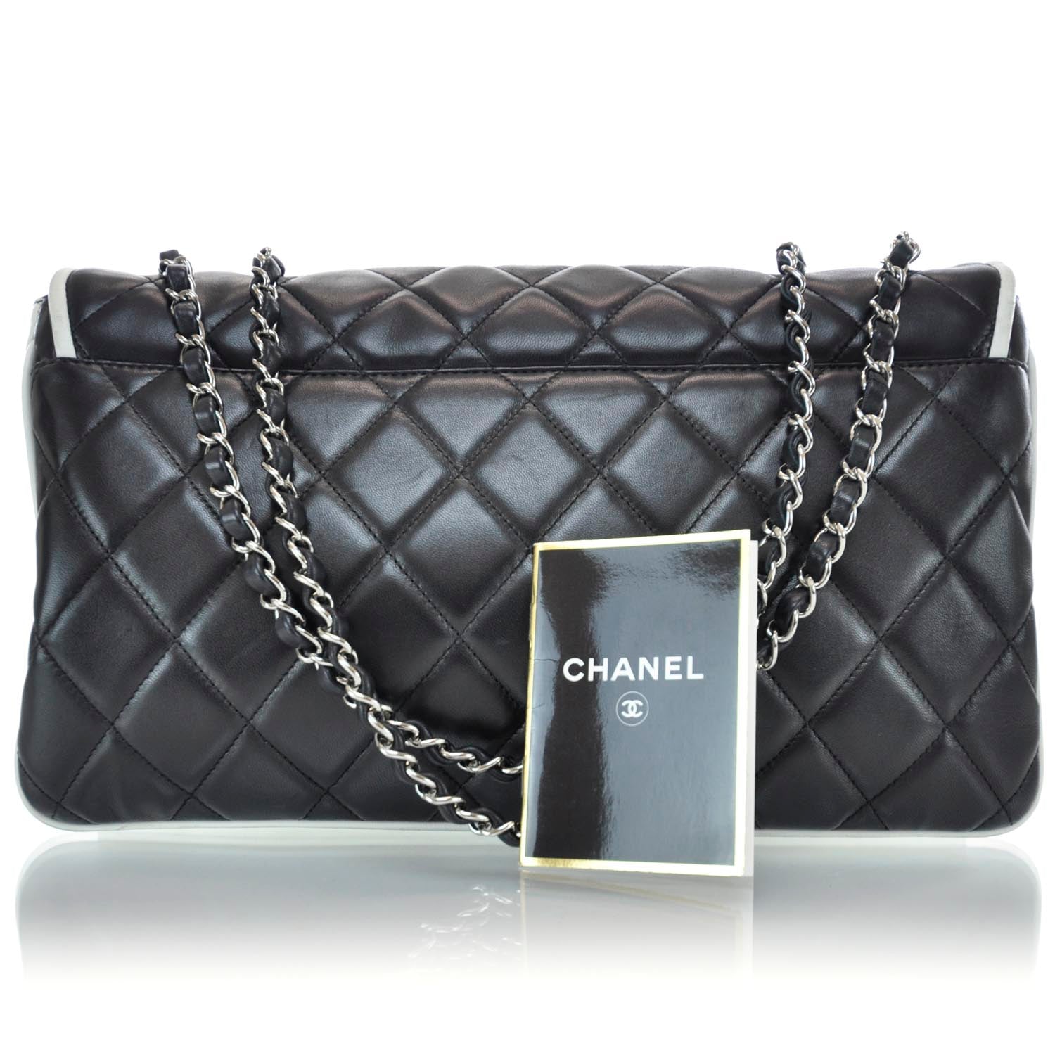 Chanel Lambskin Quilted XL Flap Black White 3 of 9