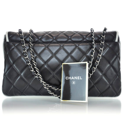 Chanel Lambskin Quilted XL Flap Black White 3 of 9