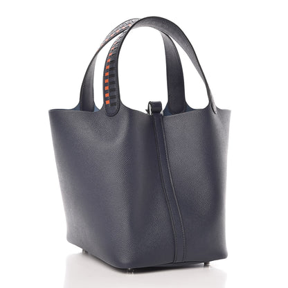 Hermes Epsom Tressage De Cuir Picotin Lock 22 MM Bleu Indigo Black Terre Battue 3 of 8