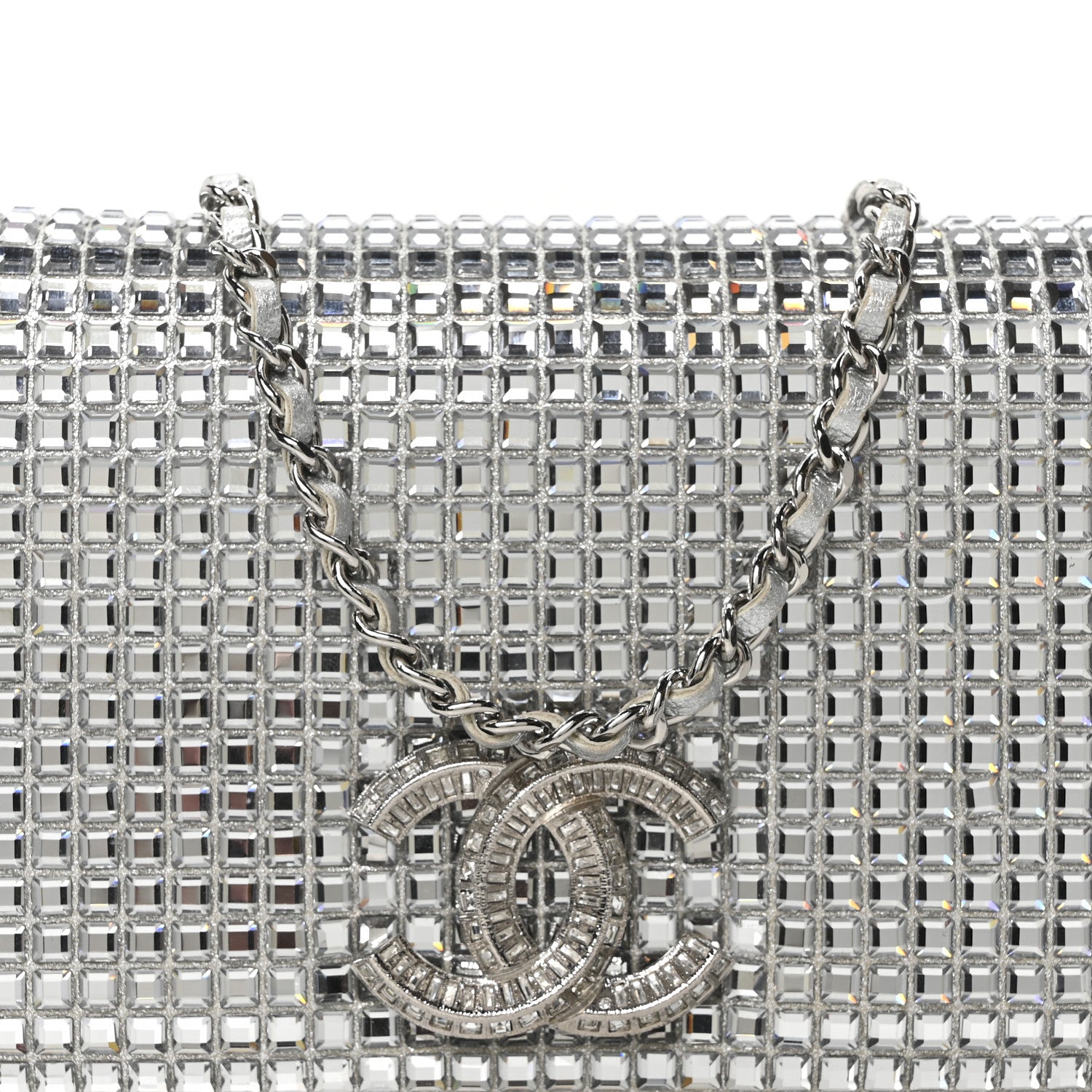Chanel Metallic Goatskin Strass Chain Evening Clutch Silver 8 of 10