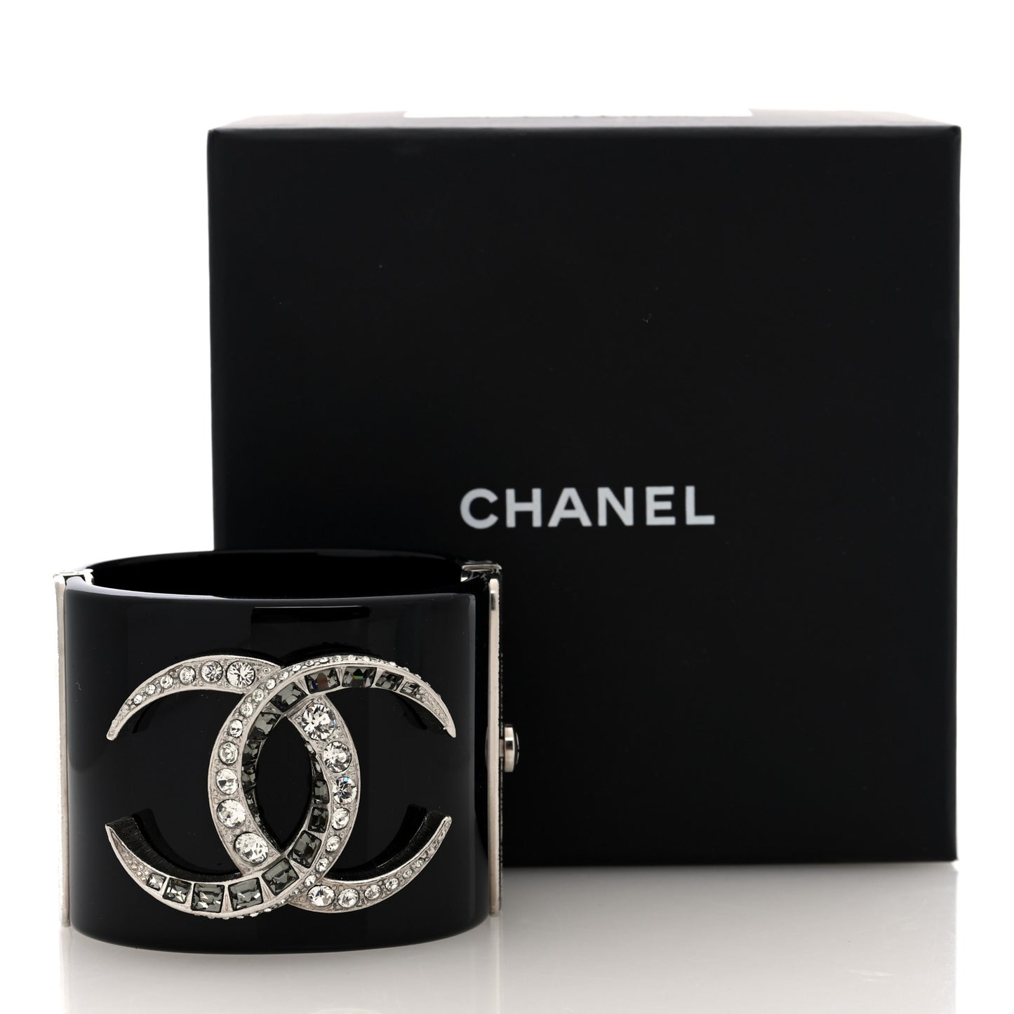 Resin Baguette Crystal Dubai CC Cuff Bracelet Black Silver