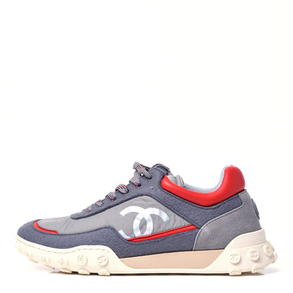 Chanel Wool Nylon Lambskin Suede Calfskin Womens Logo Sneakers 36.5 Grey Orange 1 of 11