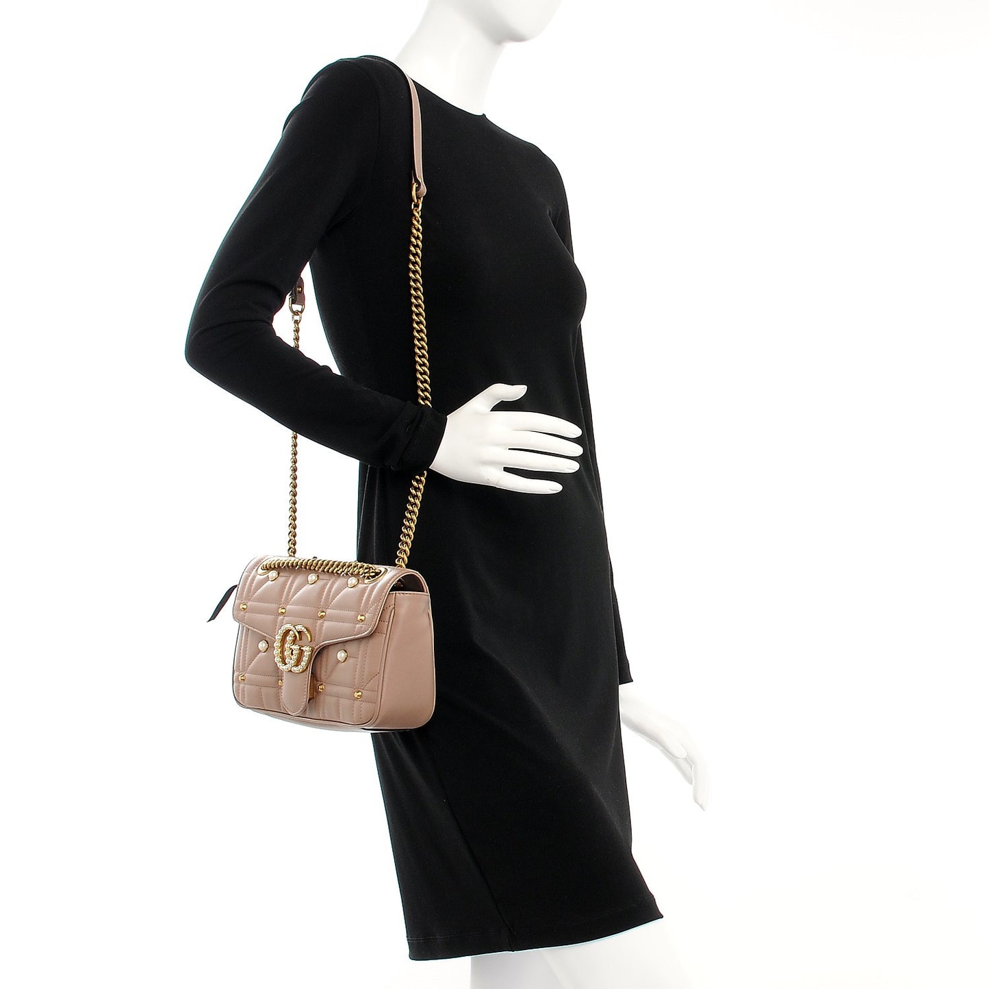 Calfskin Matelasse Studded Mini Pearly GG Marmont Shoulder Bag Porcelain Rose