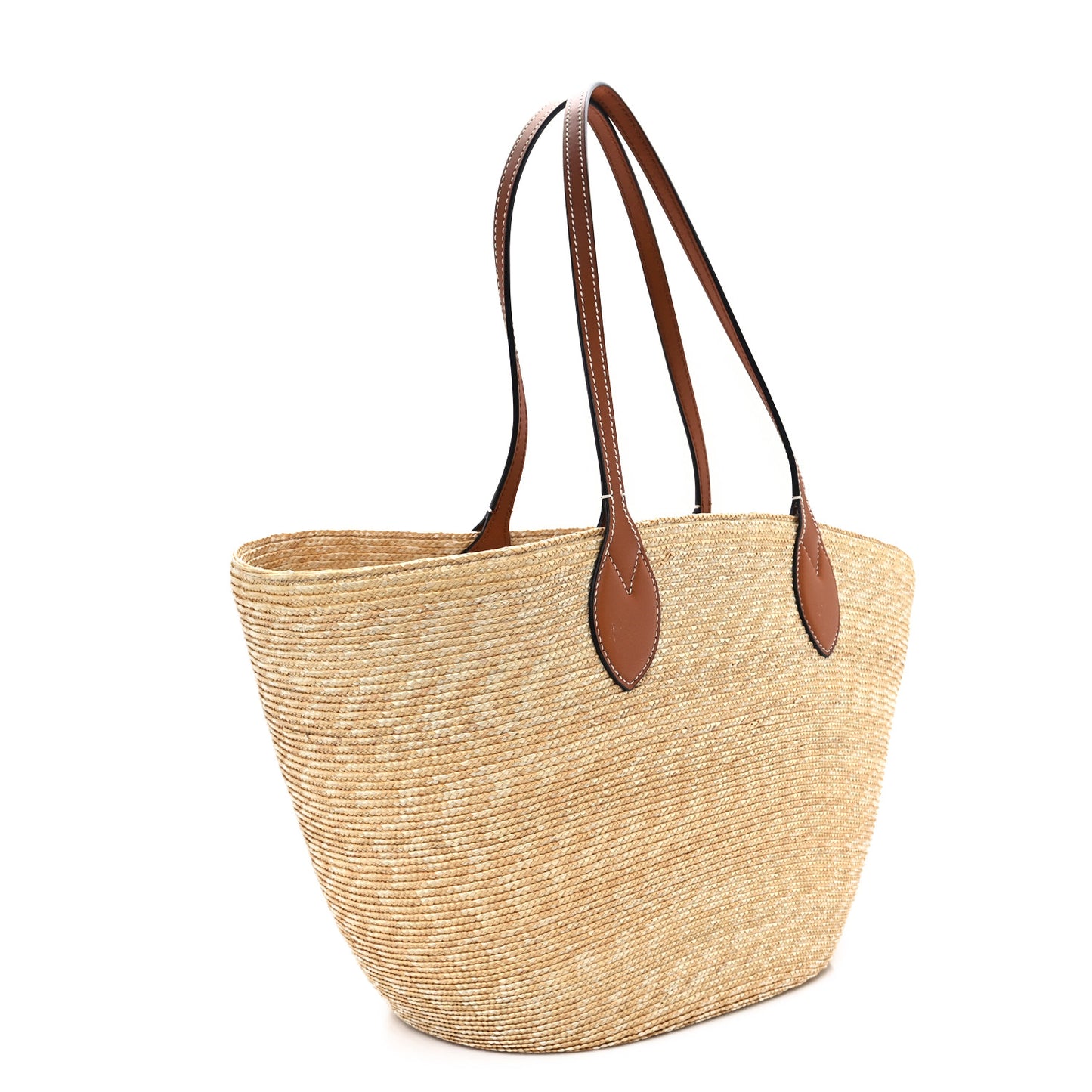 Straw Calfskin Medium Logo Patch Tote Natural Tan