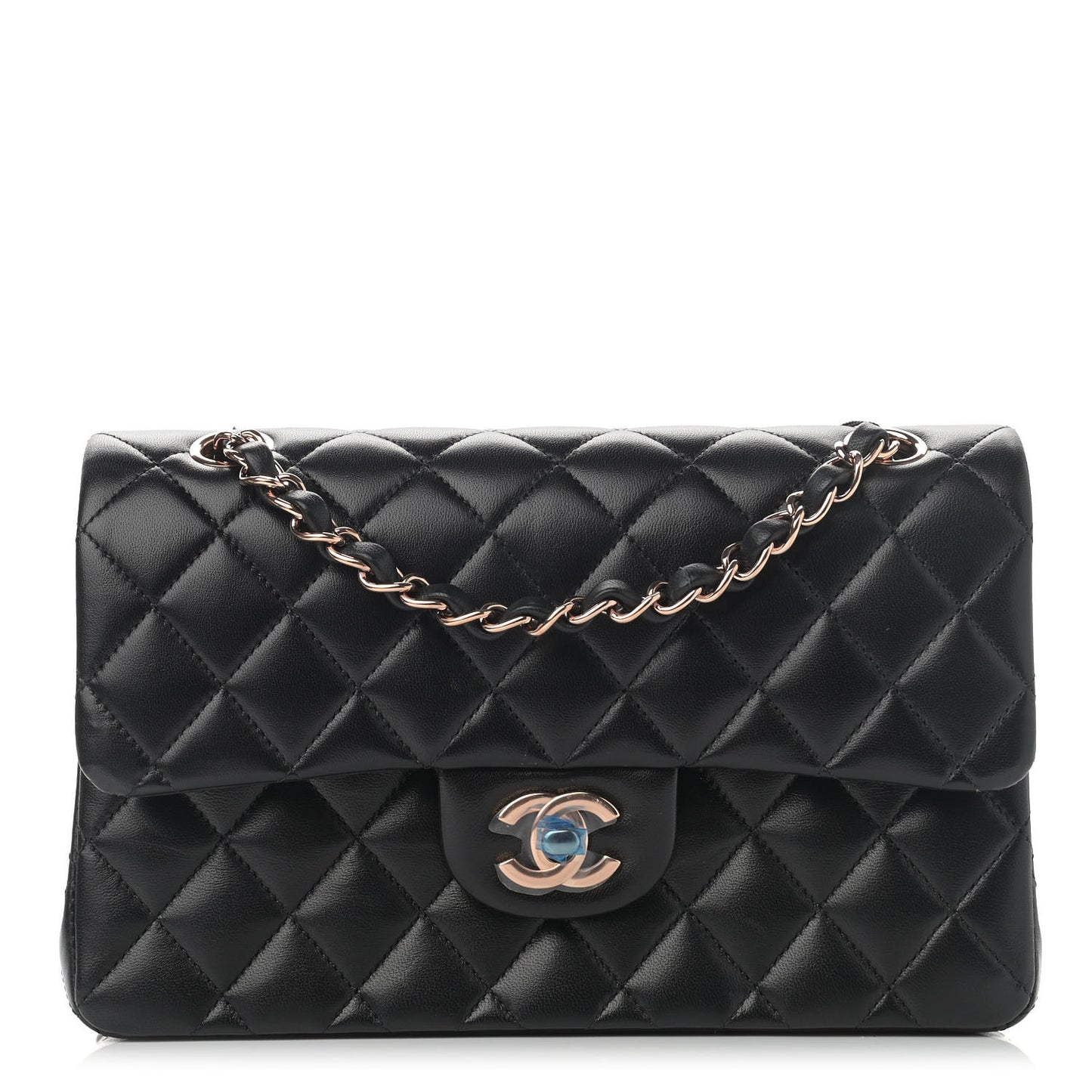 Lambskin Quilted Small Double Flap Black