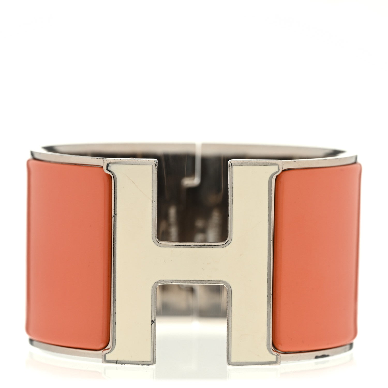 Hermes Enamel Extra Wide Clic Clac H Bracelet PM Orange Fruite White 1 of 6