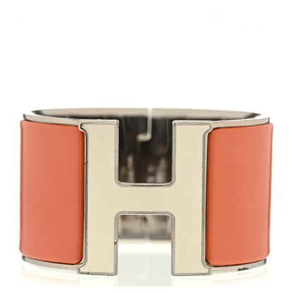 Hermes Enamel Extra Wide Clic Clac H Bracelet PM Orange Fruite White 1 of 6