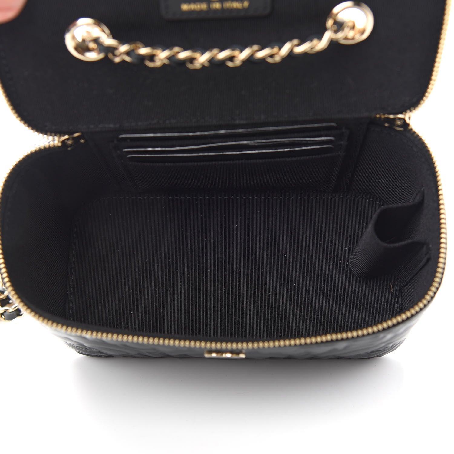 Chanel Lambskin Camellia Embossed Small Vanity Case With Chain Black 5 of 9