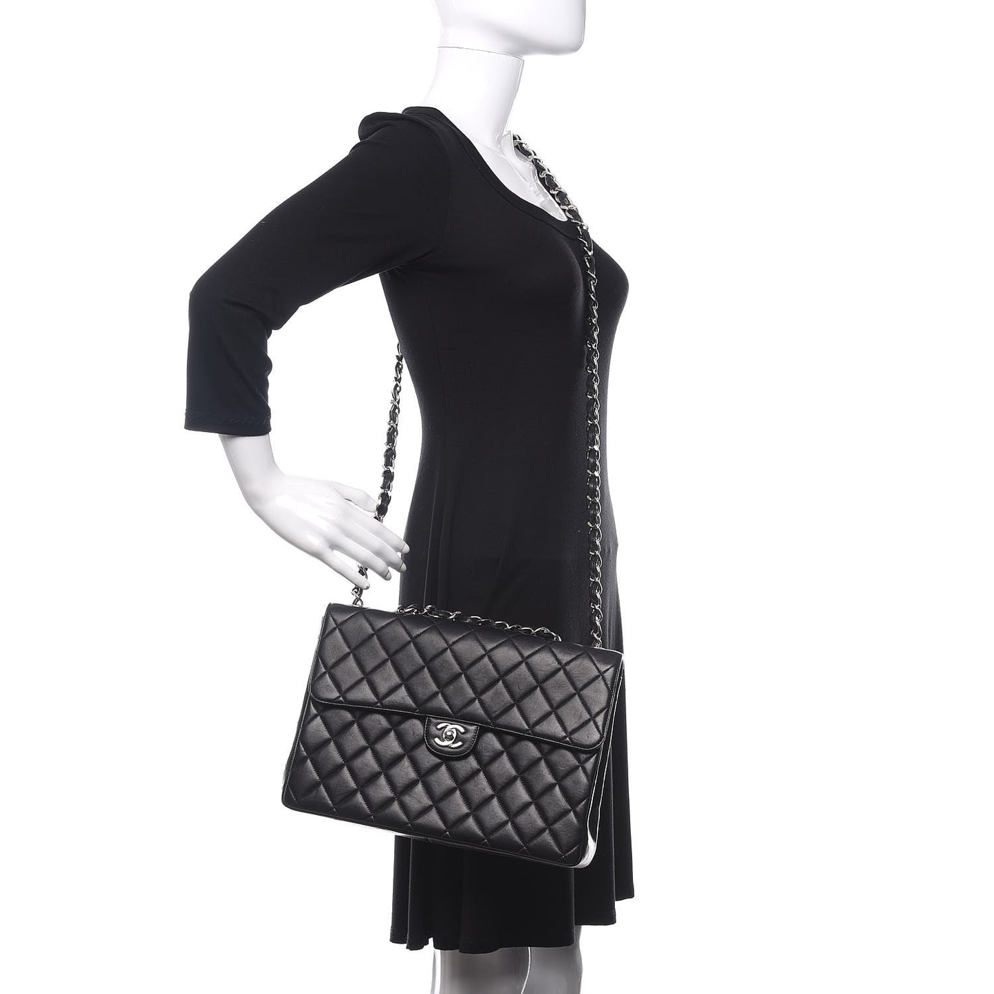 Lambskin Quilted Jumbo Single Flap Black