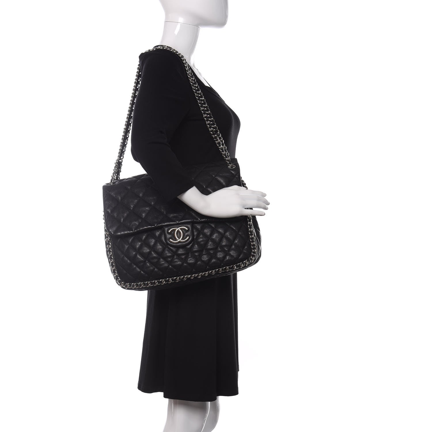 Chanel Washed Lambskin Quilted Maxi Chain Around Flap Black 2 of 11