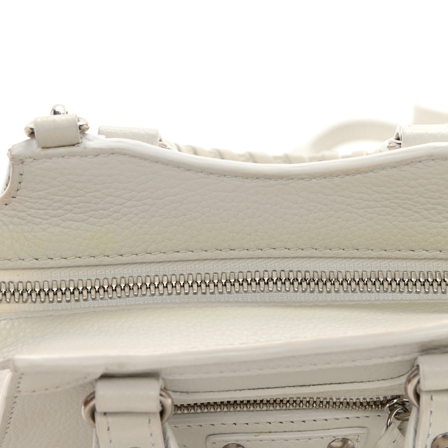 Grained Calfskin Neo Classic Silver Hardware Nano City Crossbody White