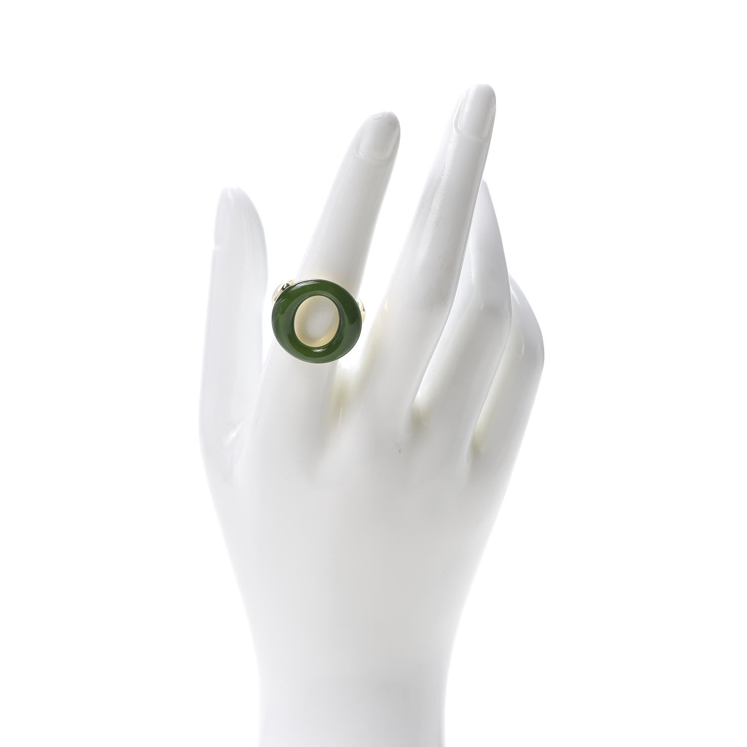 Tiffany 18K Yellow Gold Green Jade Elsa Peretti Sevillana Ring 54 7 2 of 6