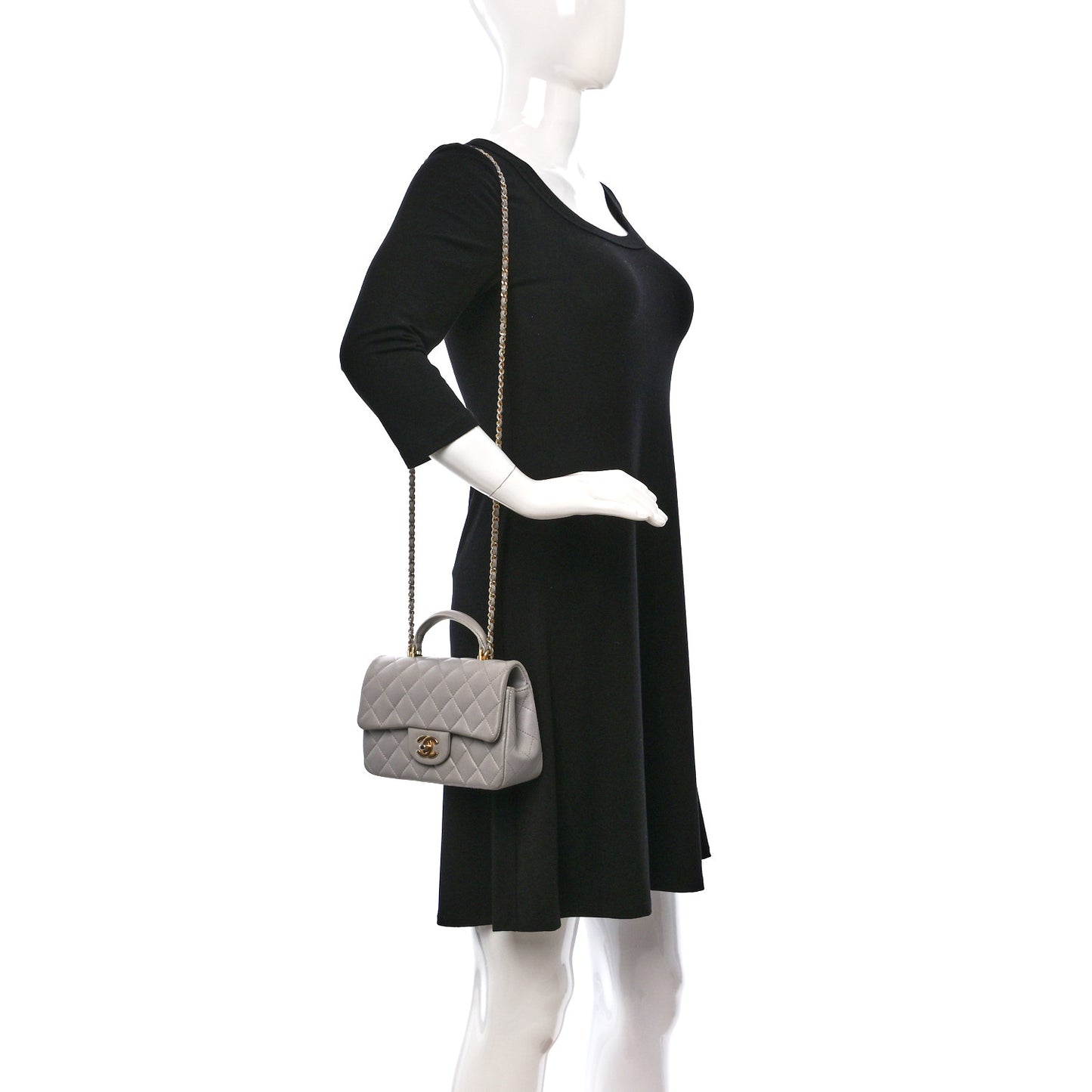 Lambskin Quilted Mini Top Handle Rectangular Flap Grey