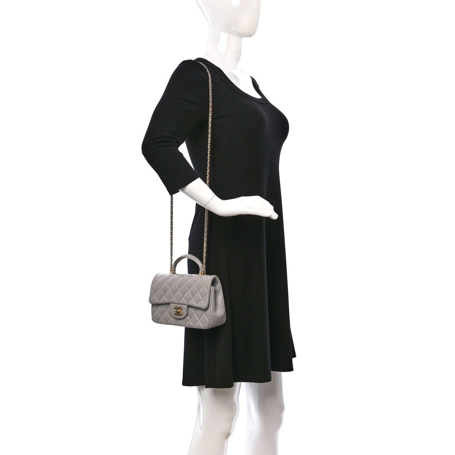 Chanel Lambskin Quilted Mini Top Handle Rectangular Flap Grey 2 of 16