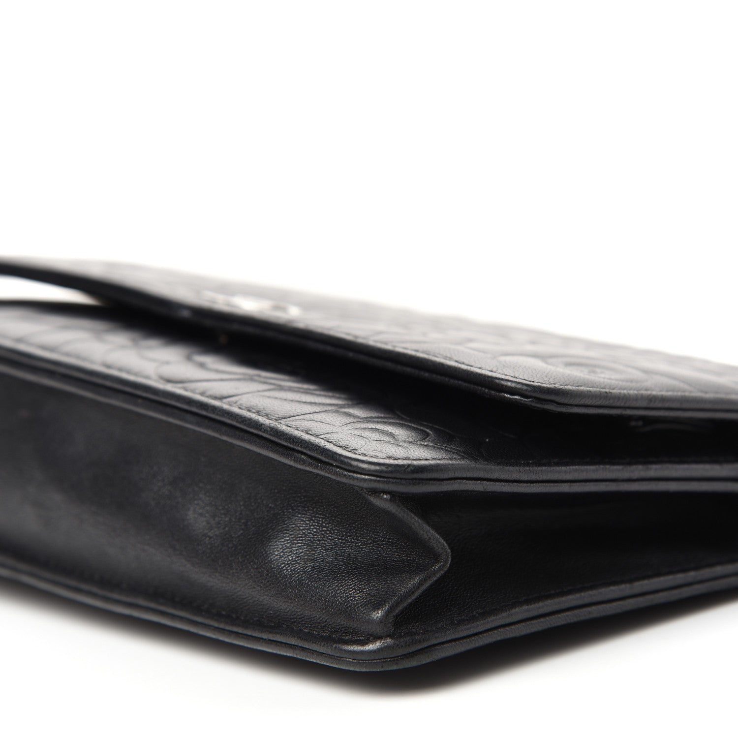 Chanel Lambskin Camellia Embossed Wallet on Chain WOC Black 9 of 10