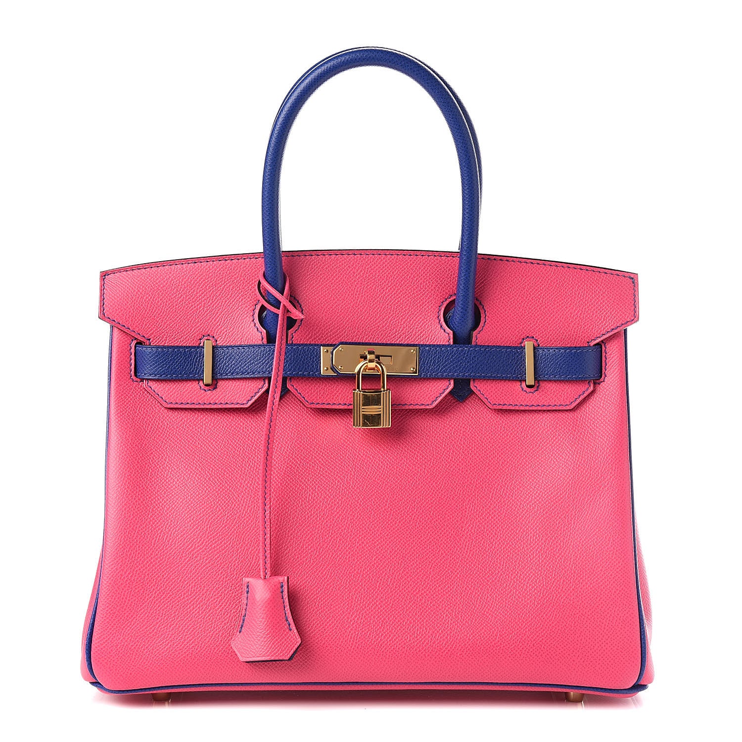 Hermes Epsom Bi Color Horseshoe Birkin 30 Rose Tyrien Bleu Electrique 1 of 8