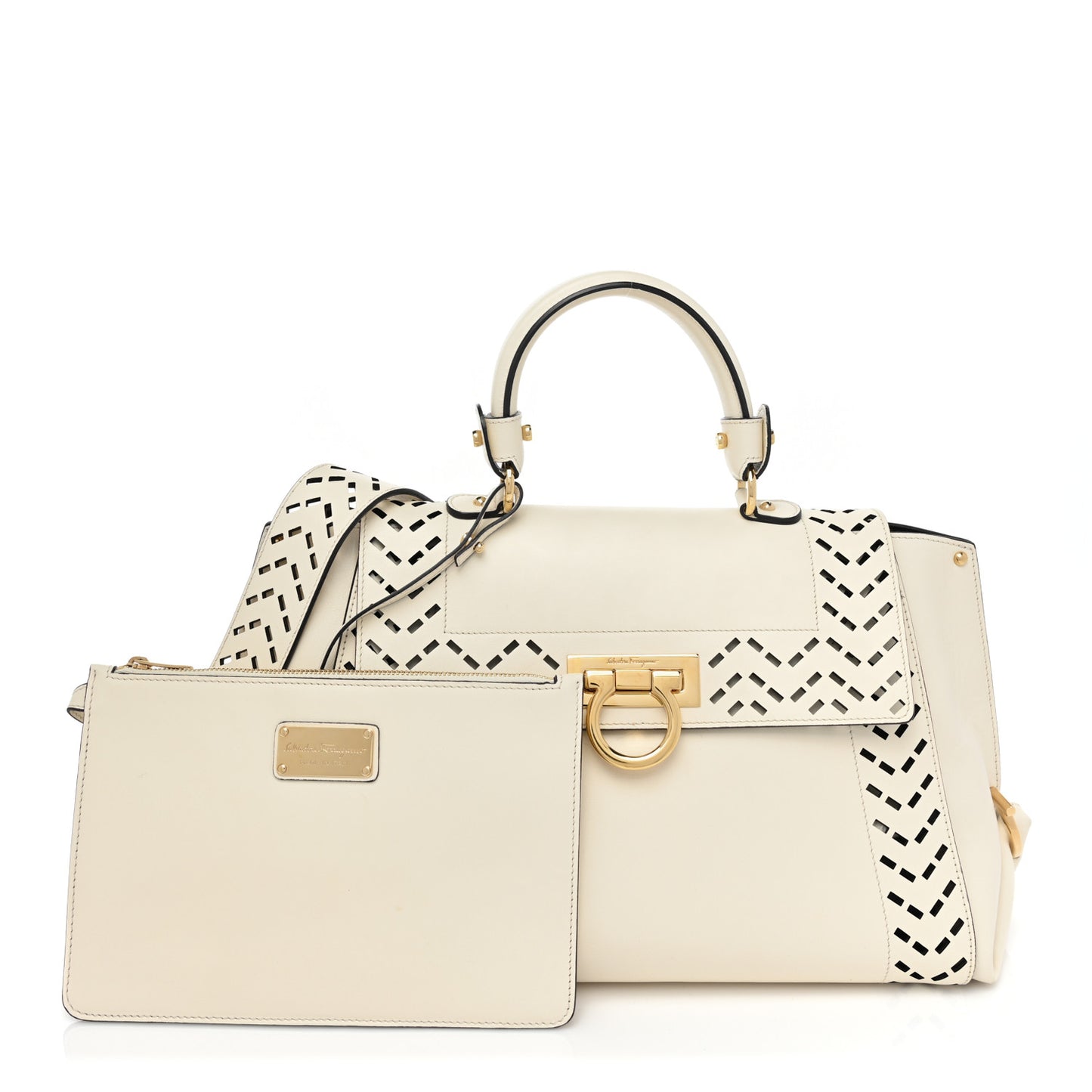 Calfskin Perforated Sofia Satchel White