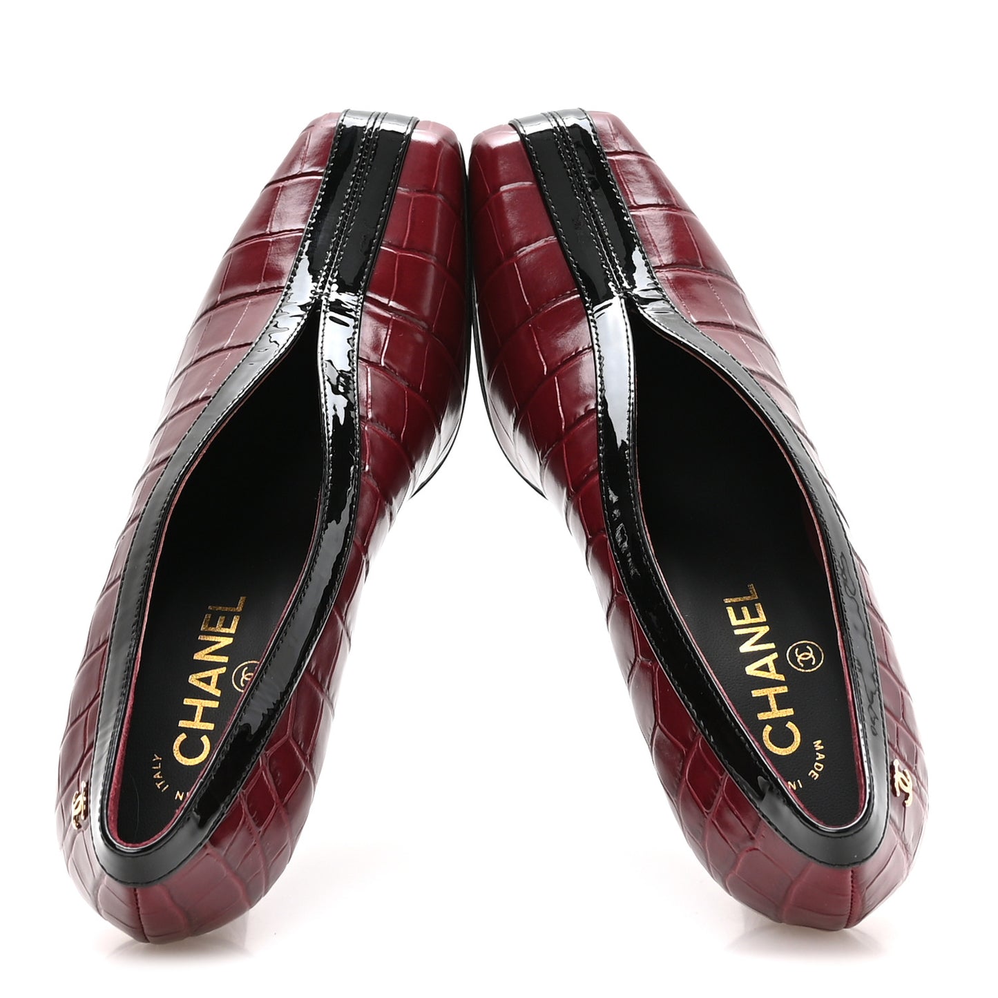 Crocodile Embossed Patent Calfskin Pumps 39 Burgundy Black