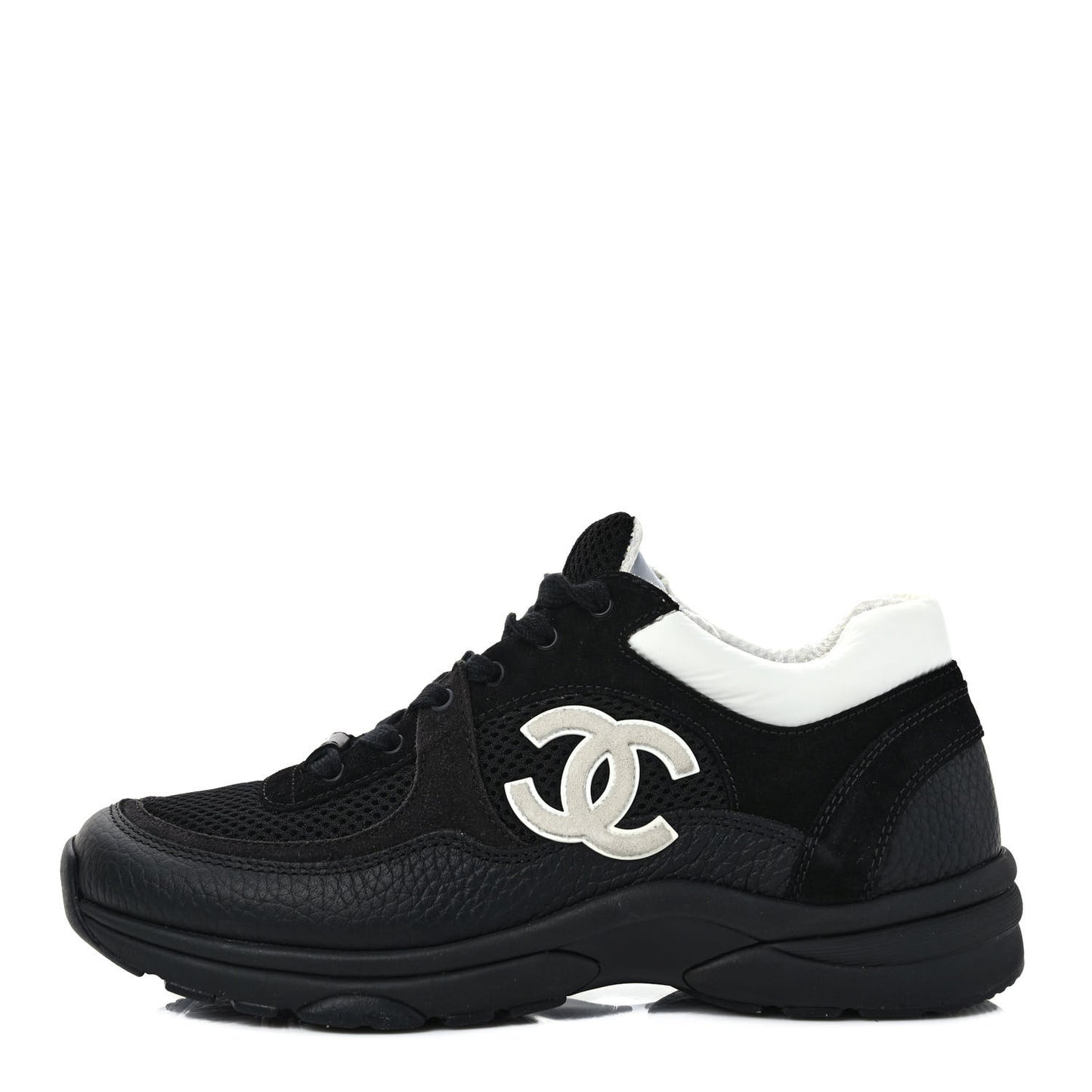 Mesh Suede Grained Calfskin Womens CC Sneakers 39 Black White