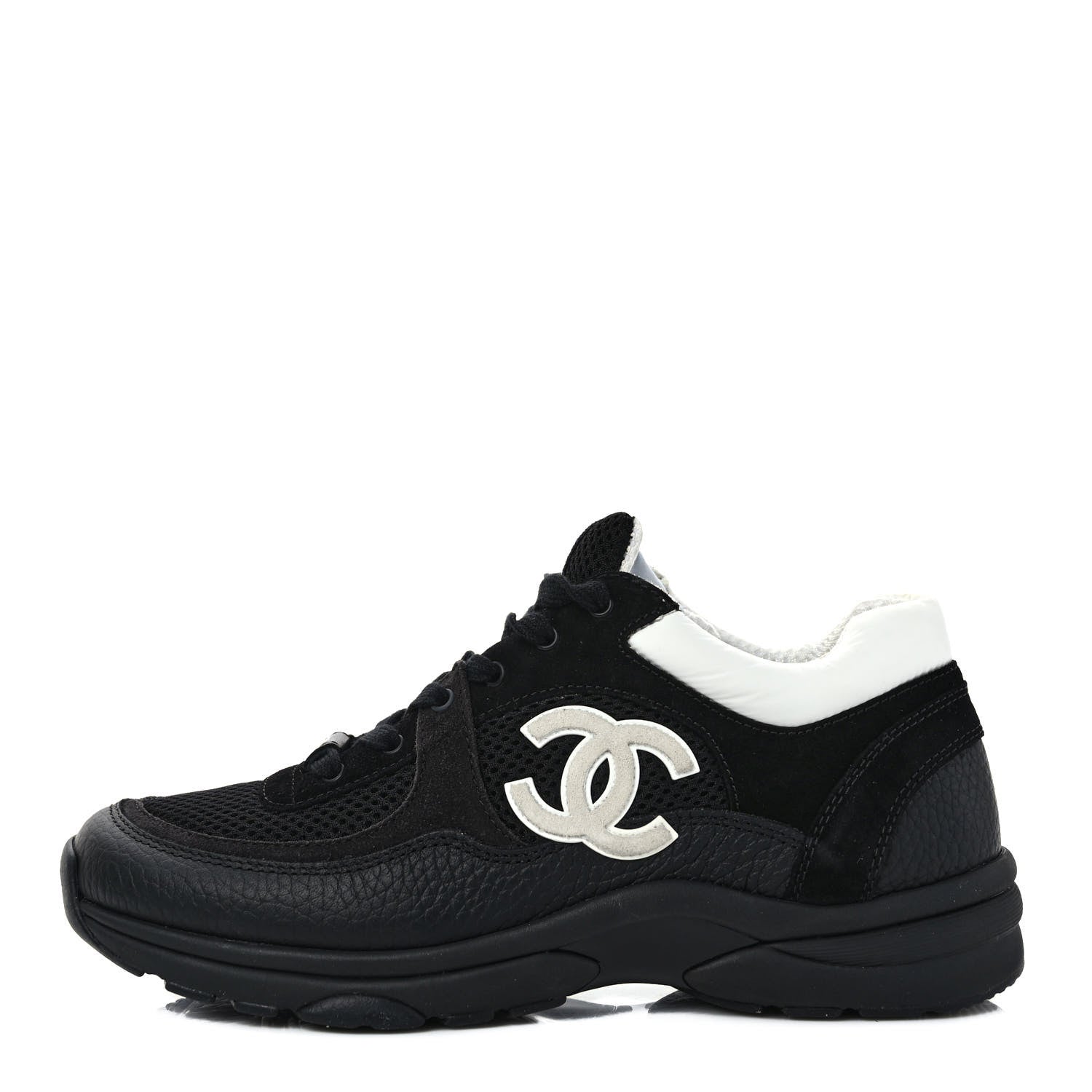 Chanel Mesh Suede Grained Calfskin Womens CC Sneakers 39 Black White 1 of 9